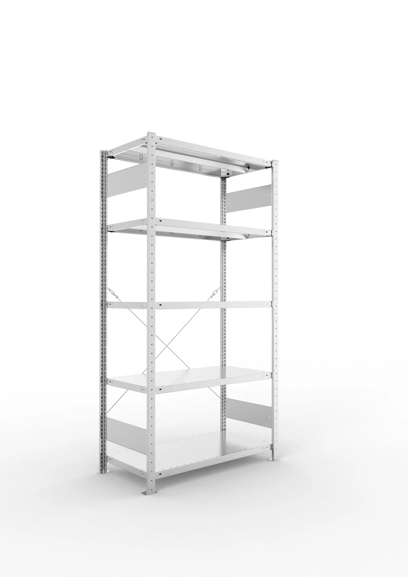 META CLIP, Fachbodenregal, Grundregal, 2000 x 1000 x 500 mm, Fachlast 330 kg, 5 Ebenen, verzinkt – Ansicht in Blickhöhe