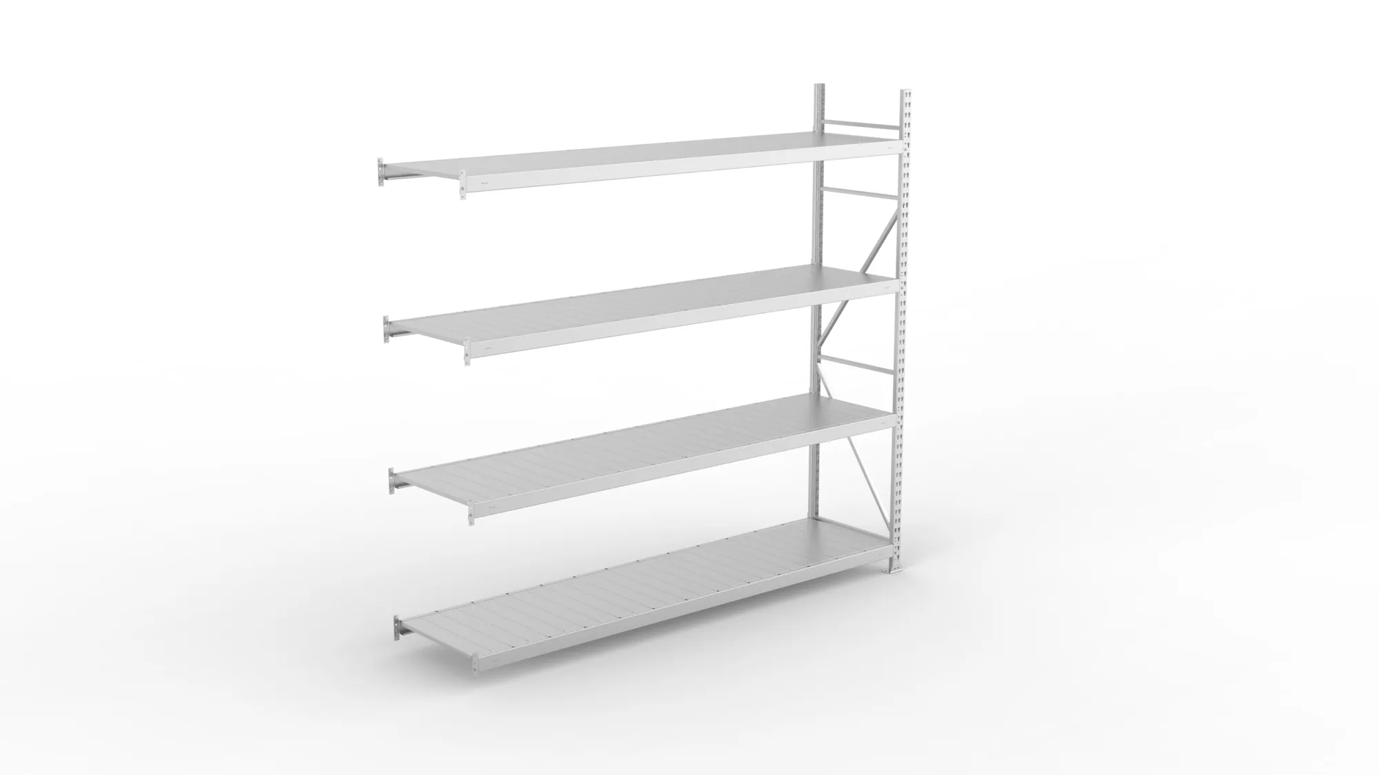 META MINI-RACK, Weitspannregal, Anbauregal, 2500 x 2600 x 650 mm, Fachlast 490 kg, Stahlpaneelböden, 4 Ebenen – Ansicht von oben