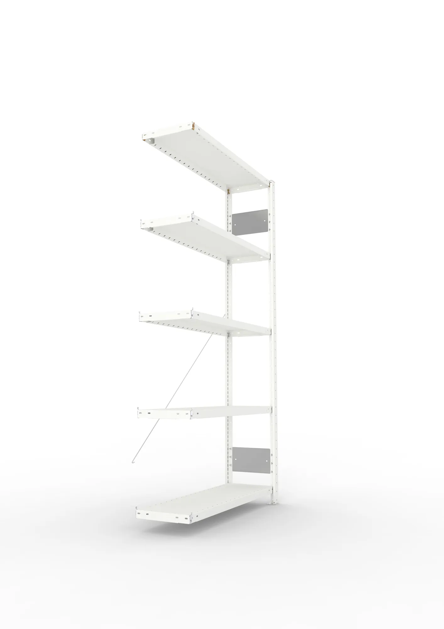 META CLIP S3, Fachbodenregal, Anbauregal, 2000 x 1000 x 300 mm, Fachlast 230 kg, 5 Ebenen, RAL 7035 – Seitenansicht