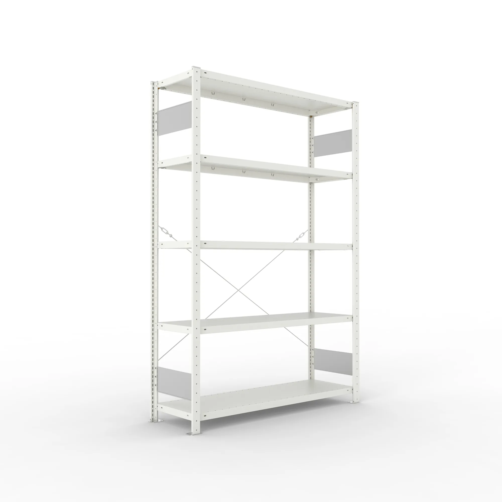 META CLIP S3, Fachbodenregal, Grundregal, 2000 x 1300 x 400 mm, Fachlast 230 kg, 5 Ebenen, RAL 7035 – Ansicht in Blickhöhe