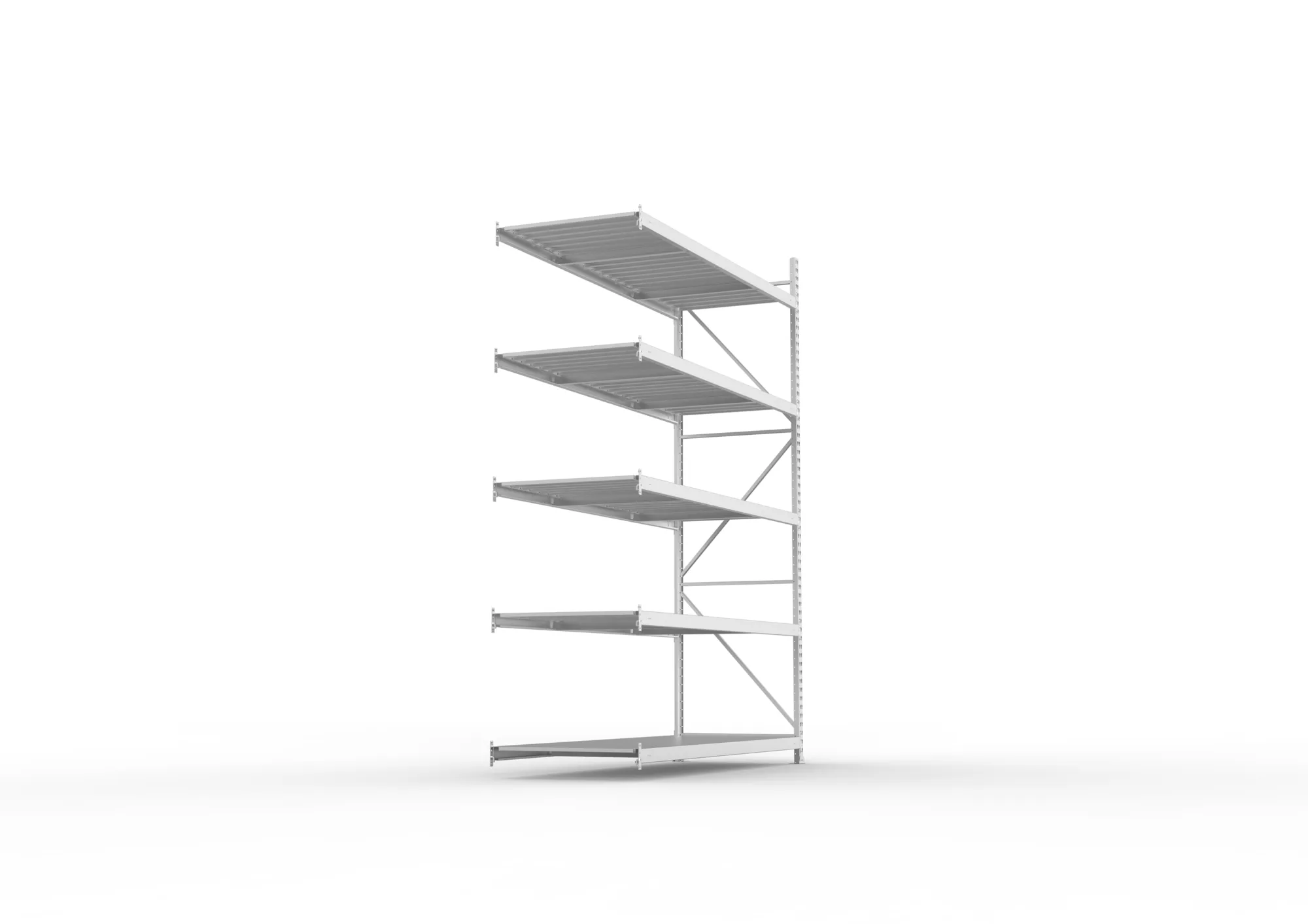 META MINI-RACK, Weitspannregal, Anbauregal, 3000 x 2200 x 800 mm, Fachlast 600 kg, Stahlpaneelböden, 5 Ebenen – Seitenansicht