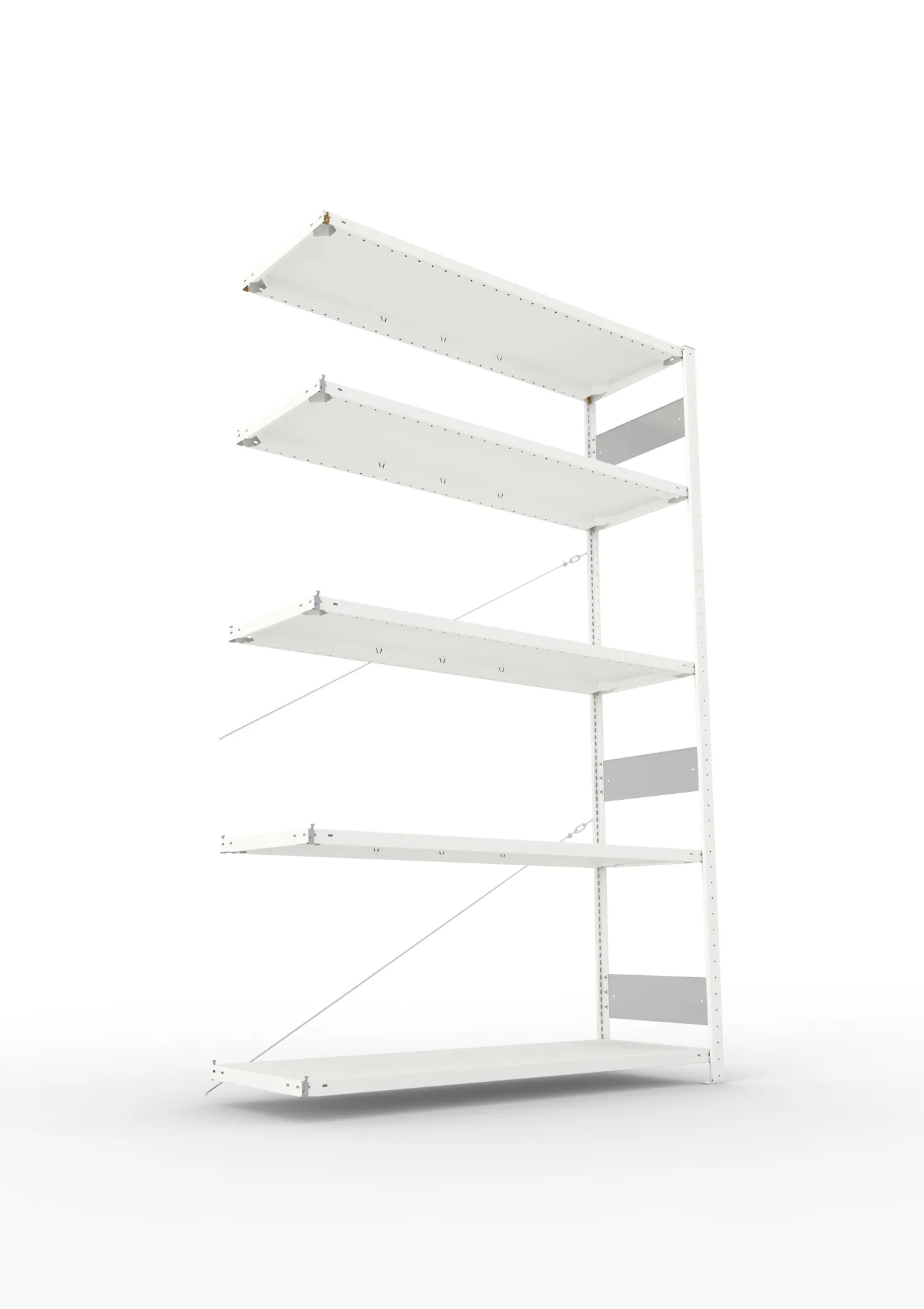 META CLIP S3, Fachbodenregal, Anbauregal, 2500 x 1500 x 500 mm, Fachlast 200 kg, 4 Ebenen, RAL 7035 – Ansicht von unten