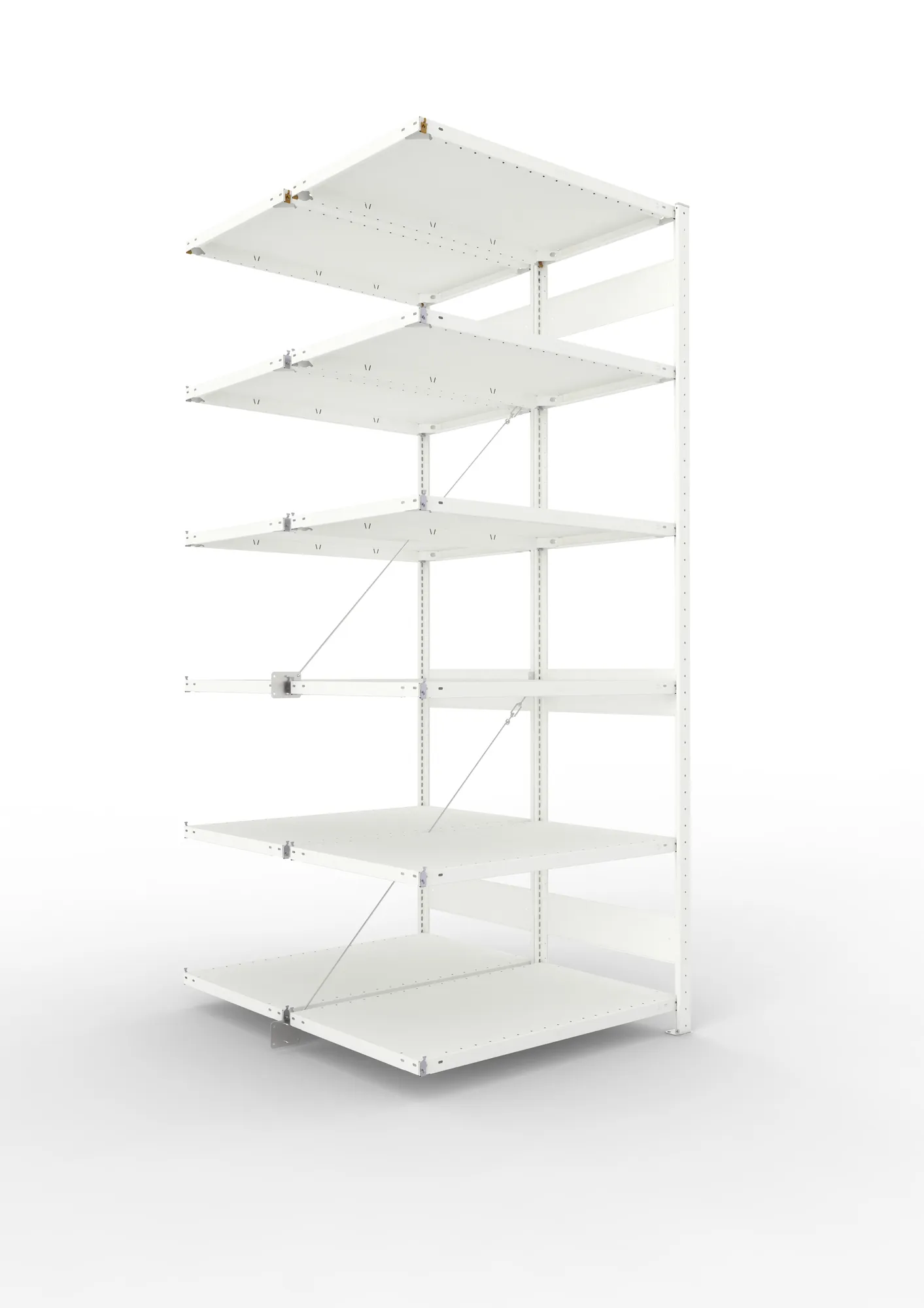 META CLIP, Fachbodenregal, Doppel-Anbauregal, 2500 x 1000 x 600 mm, Fachlast 150 kg, 6 Ebenen, RAL 7035 – Ansicht in Blickhöhe