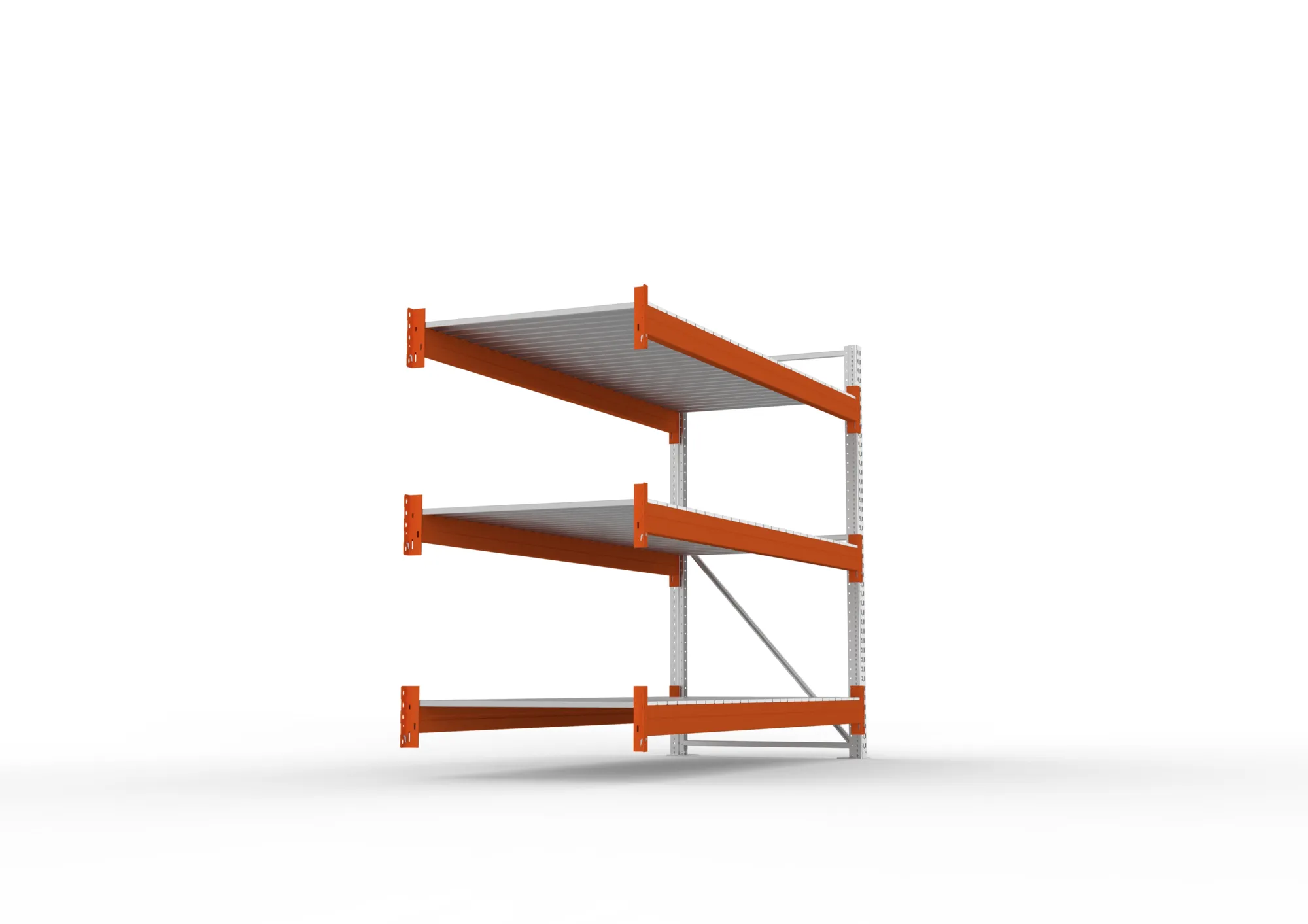META MULTIPAL, Großfachregal, Anbauregal, 2200 x 2700 x 1100 mm, Fachlast 2400 kg, 3 Ebenen, Stahlpaneele, verzinkt – Seitenansicht