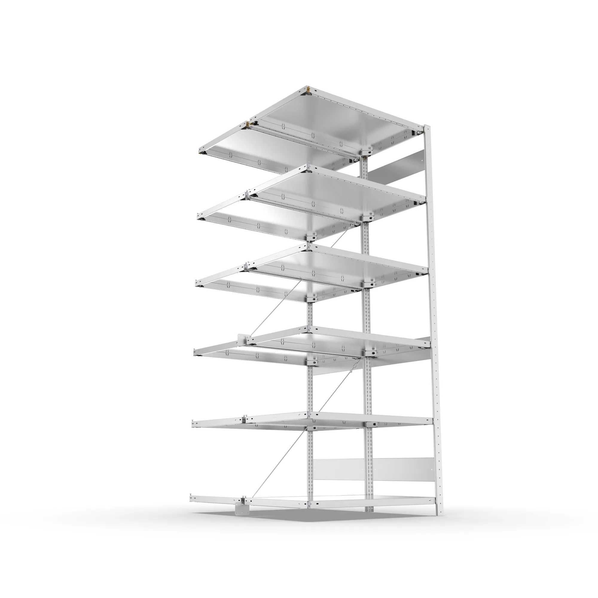 META CLIP, Fachbodenregal, Doppel-Anbauregal, 2500 x 1000 x 600 mm, Fachlast 230 kg, 6 Ebenen, verzinkt – Ansicht von unten