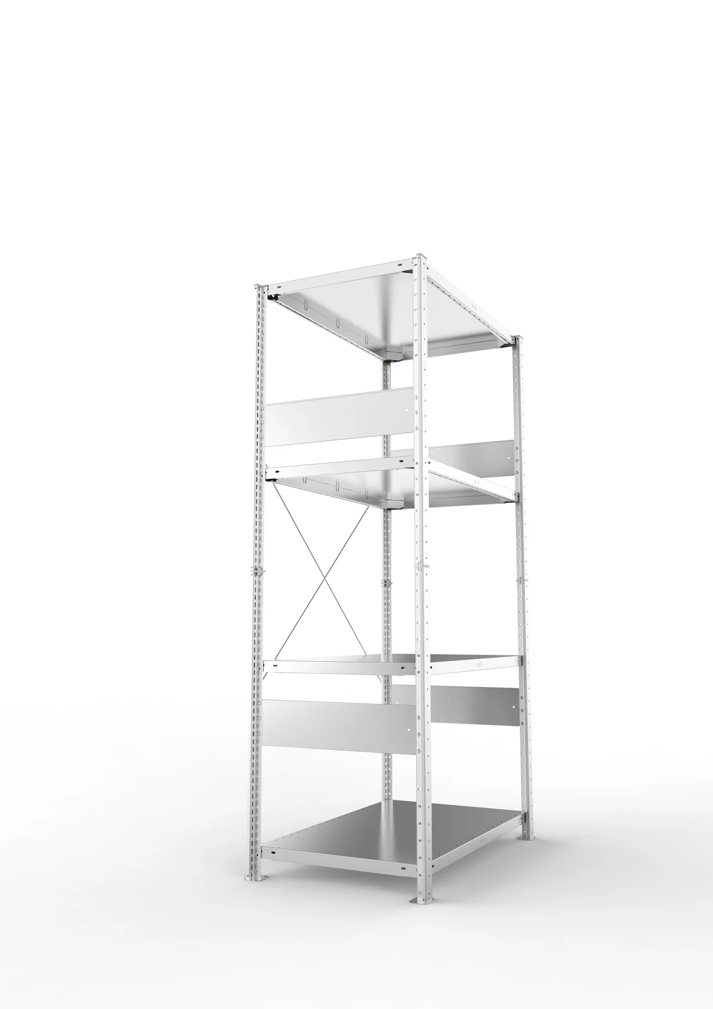 META CLIP SPLIT, Fachbodenregal, Grundregal, 2000 x 1000 x 600 mm, Fachlast 150 kg, 4 Ebenen, verzinkt – Seitenansicht