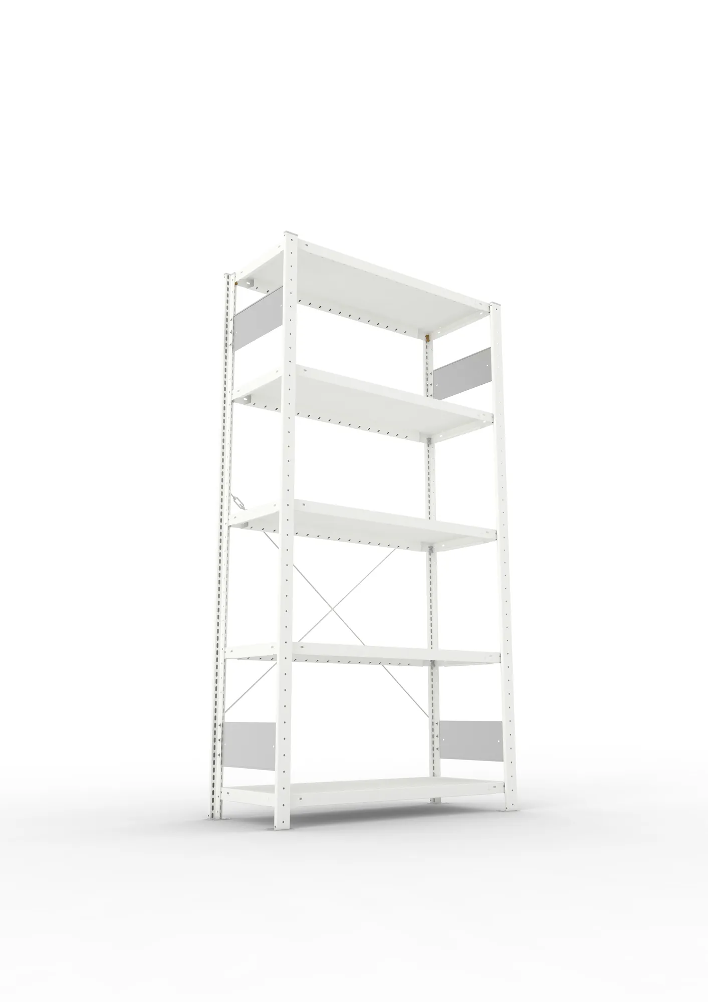 META CLIP S3, Fachbodenregal, Grundregal, 2000 x 1000 x 400 mm, Fachlast 230 kg, 5 Ebenen, RAL 7035 – Ansicht von unten