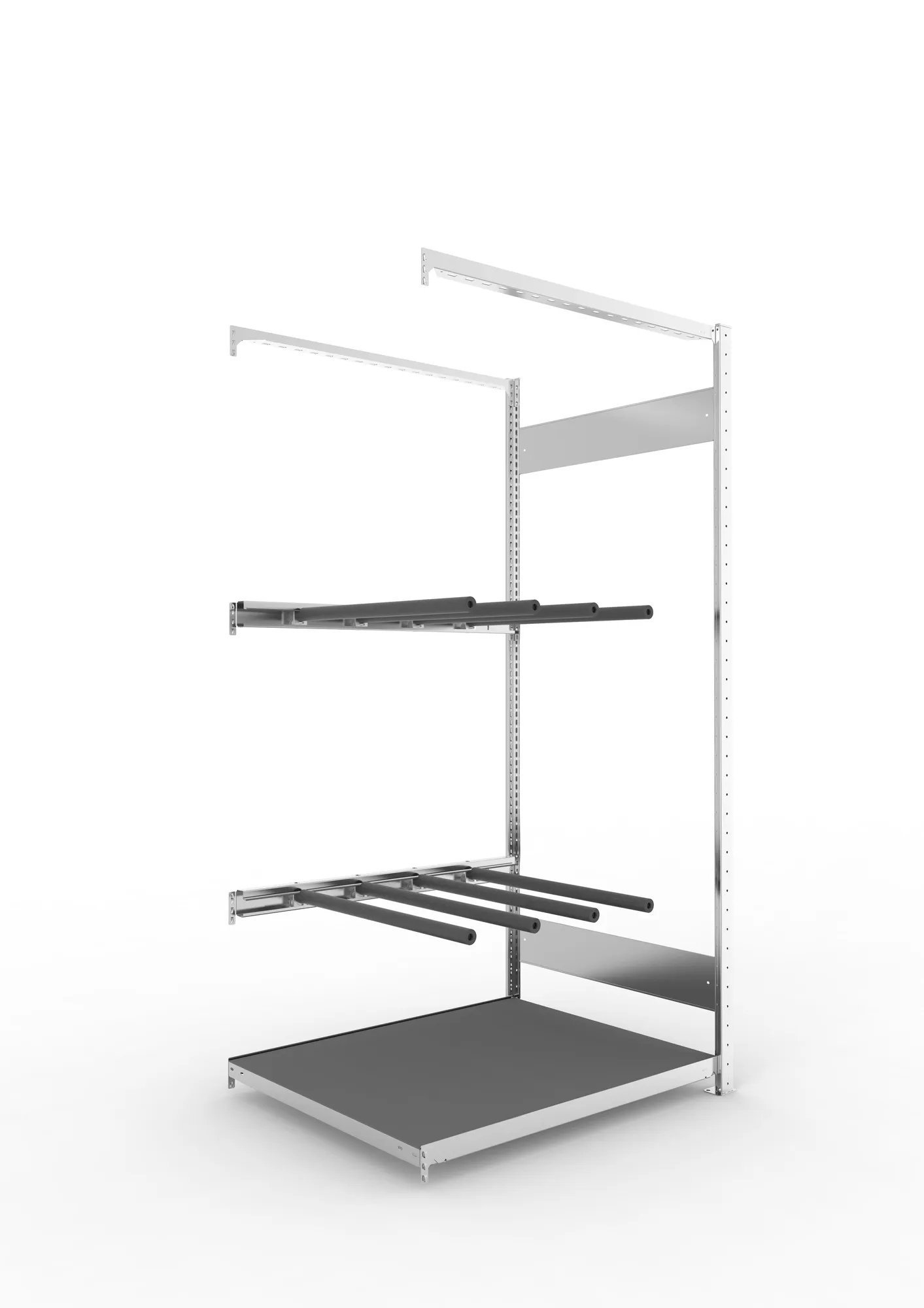 META CLIP, Abgasanlagenregal, Anbauregal, 2000 x 1000 x 800 mm, stehende Lagerung, verzinkt – Ansicht in Blickhöhe