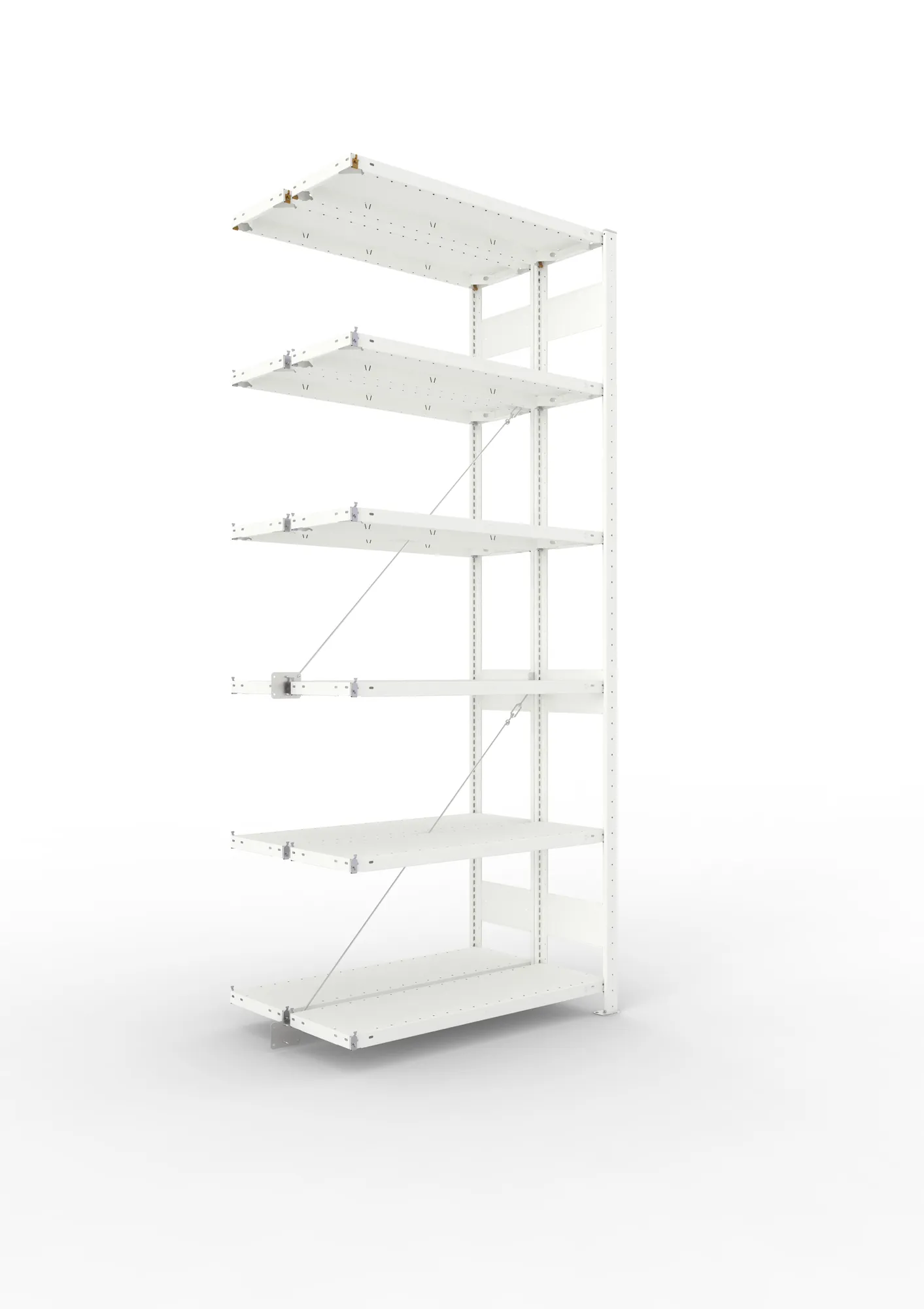 META CLIP, Fachbodenregal, Doppel-Anbauregal, 2500 x 1000 x 300 mm, Fachlast 150 kg, 6 Ebenen, RAL 7035 – Ansicht in Blickhöhe