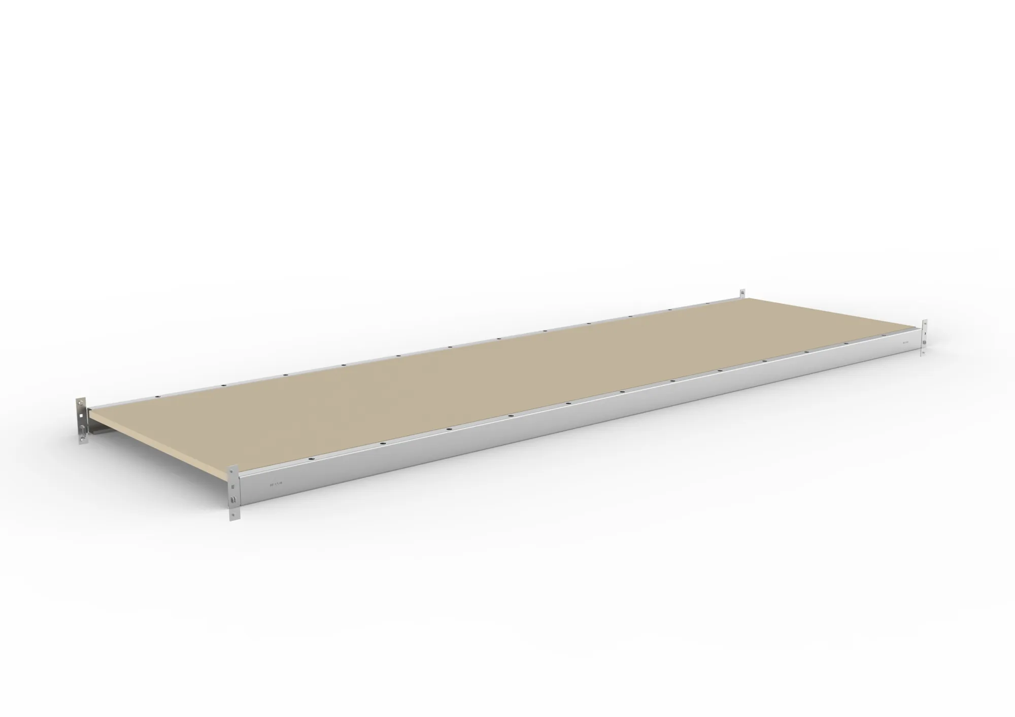 META MINI-RACK, Zusatzboden Spanplatte, 2600 x 800 mm, verzinkt – Ansicht in Blickhöhe