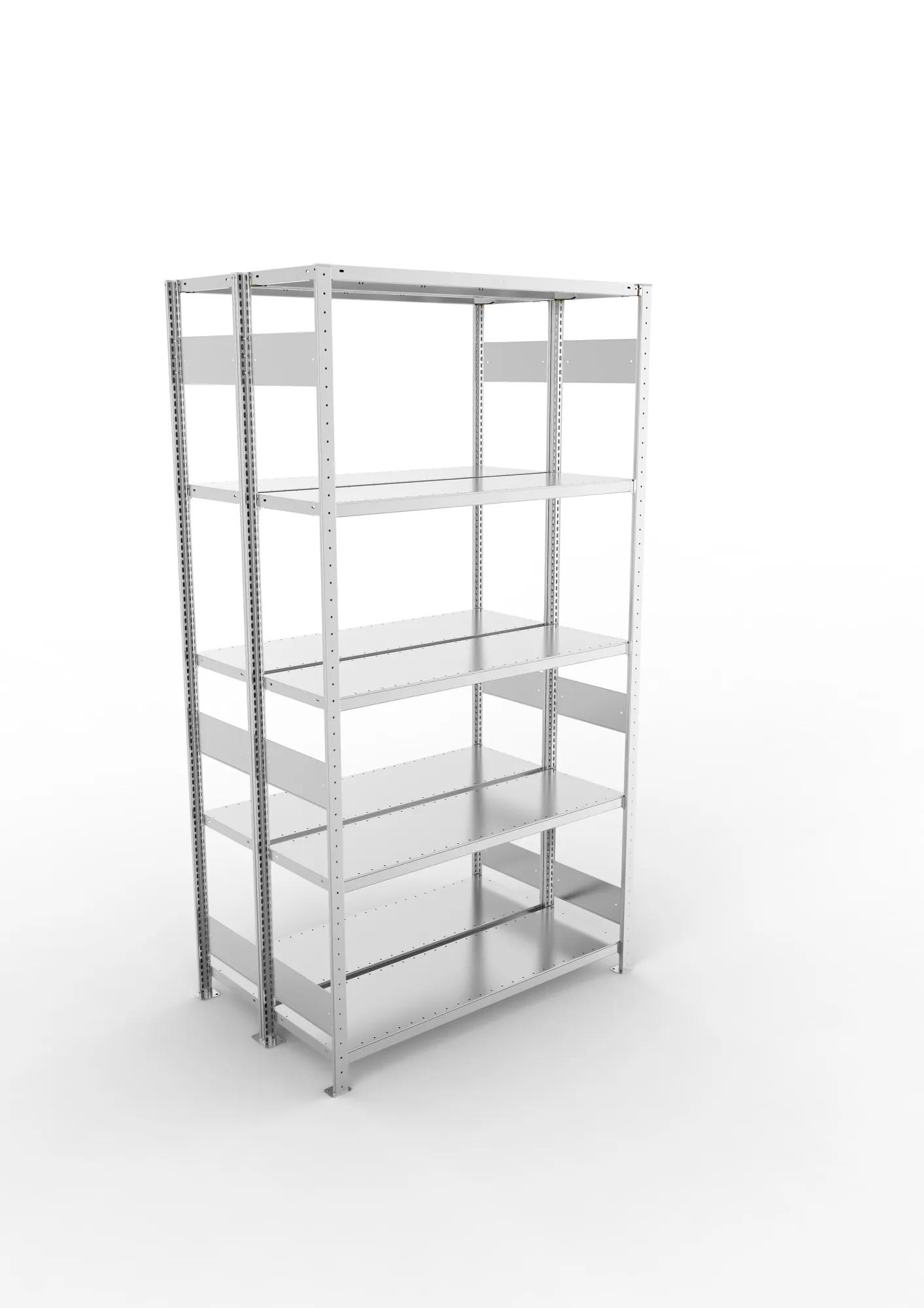 META CLIP S3, Fachbodenregal, Doppel-Grundregal, 2500 x 1300 x 400 mm, Fachlast 230 kg, 5 Ebenen, Längsriegel, verzinkt – Ansicht von oben