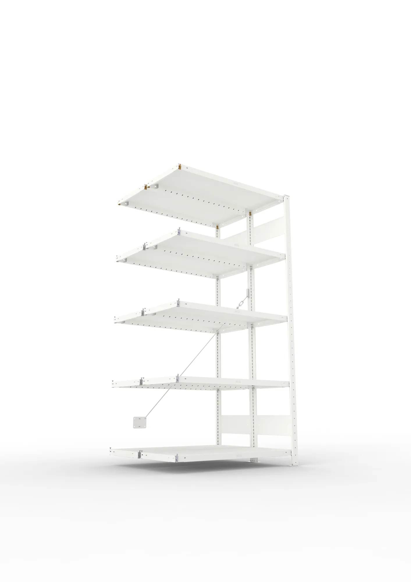 META CLIP, Fachbodenregal, Doppel-Anbauregal, 2000 x 1000 x 400 mm, Fachlast 230 kg, 5 Ebenen, RAL 7035 – Ansicht von unten