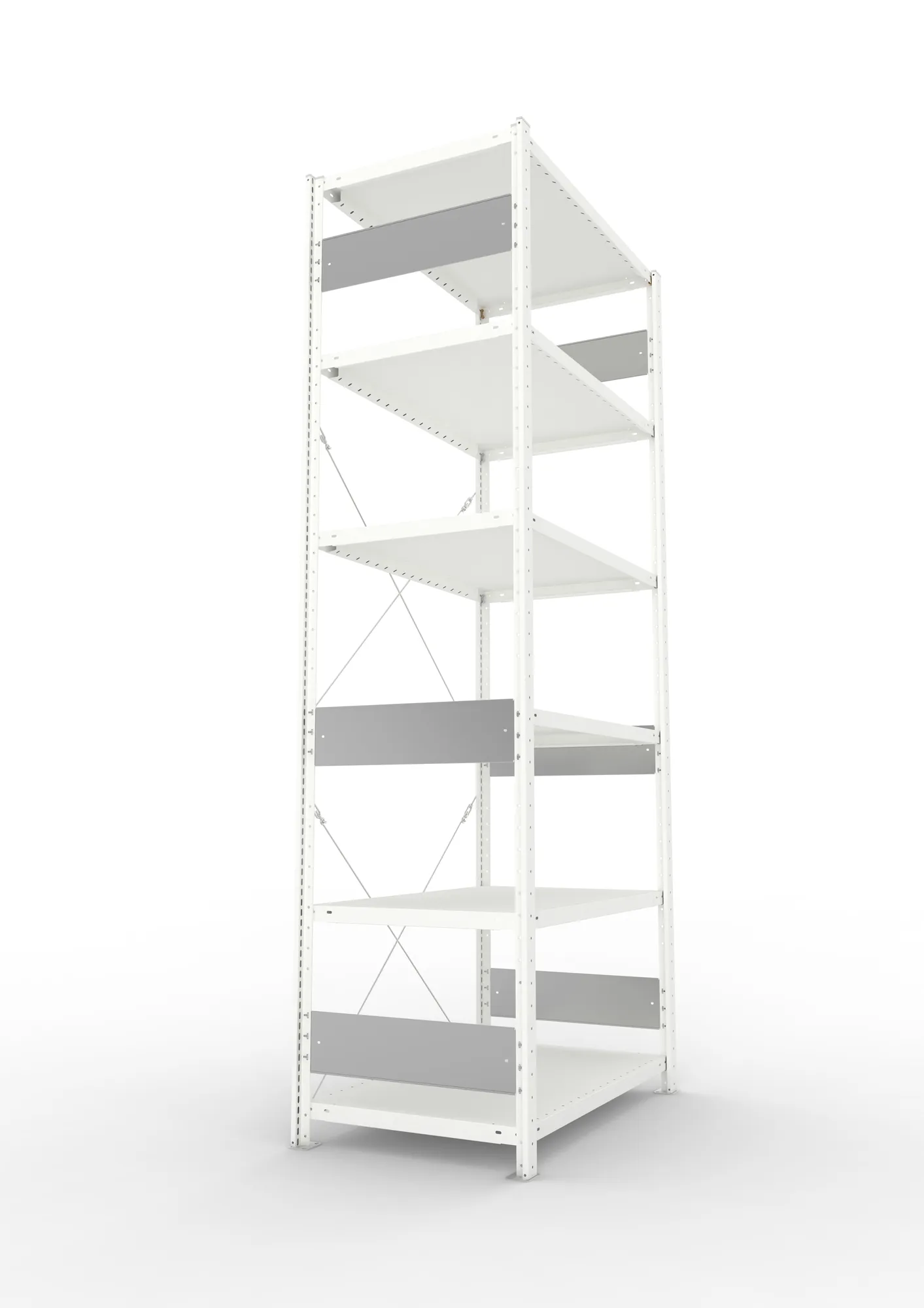 META CLIP S3, Fachbodenregal, Grundregal, 2500 x 1000 x 600 mm, Fachlast 230 kg, 6 Ebenen, RAL 7035 – Seitenansicht