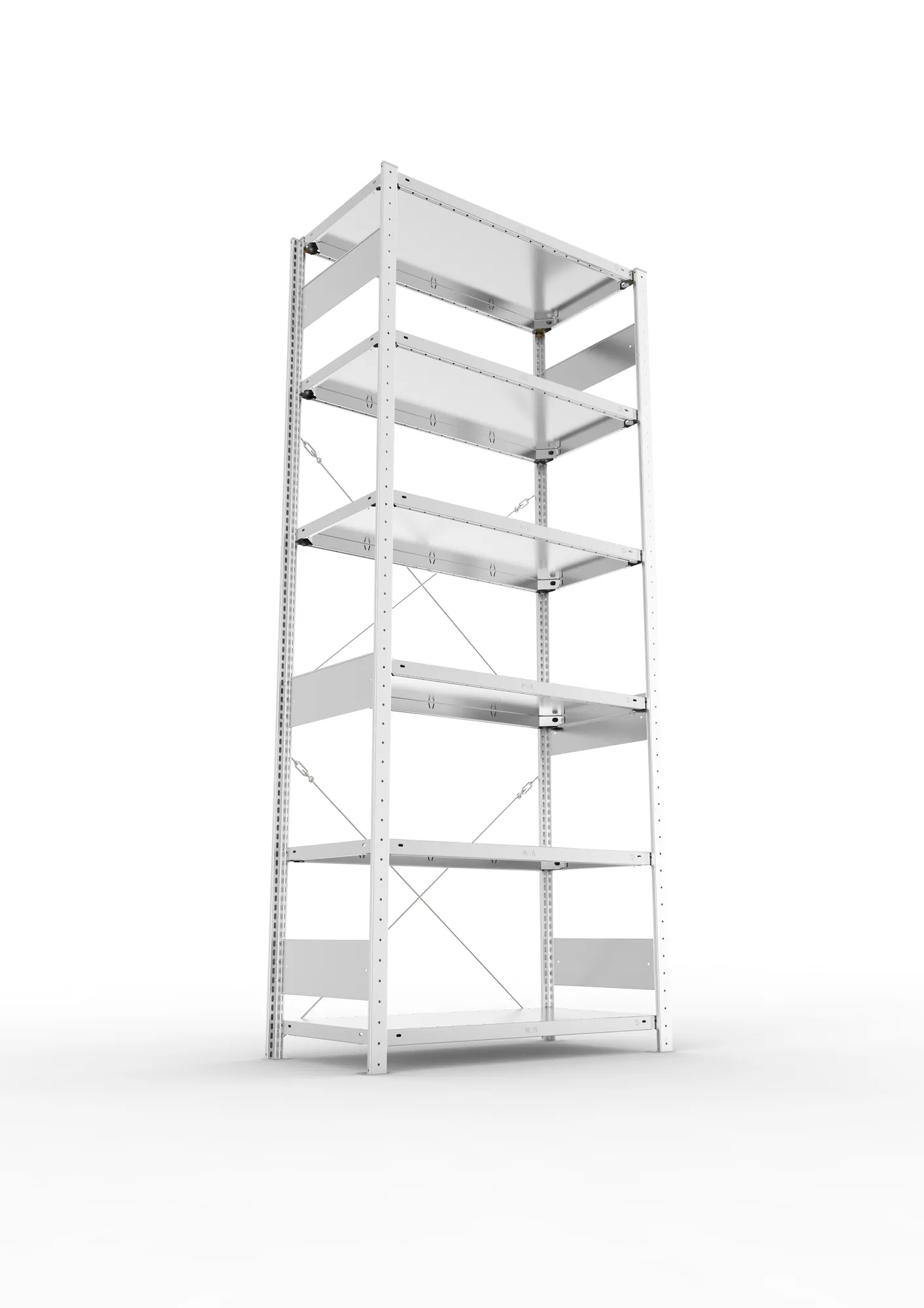 META CLIP S3, Fachbodenregal, Grundregal, 2500 x 1000 x 500 mm, Fachlast 150 kg, 6 Ebenen, verzinkt – Ansicht von unten