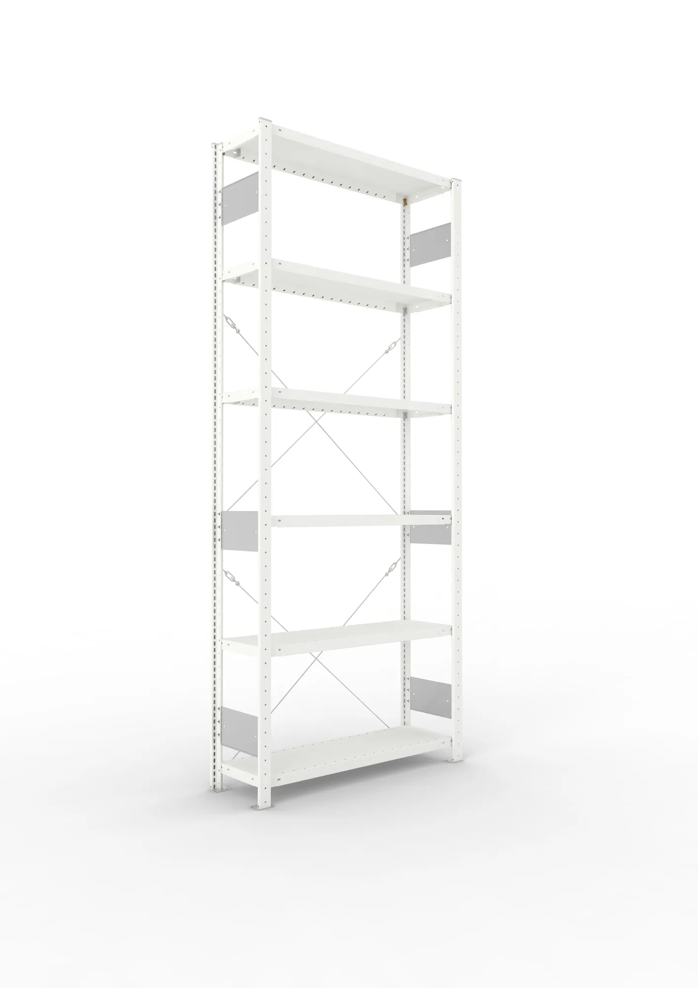 META CLIP S3, Fachbodenregal, Grundregal, 2500 x 1000 x 300 mm, Fachlast 230 kg, 6 Ebenen, RAL 7035 – Ansicht in Blickhöhe