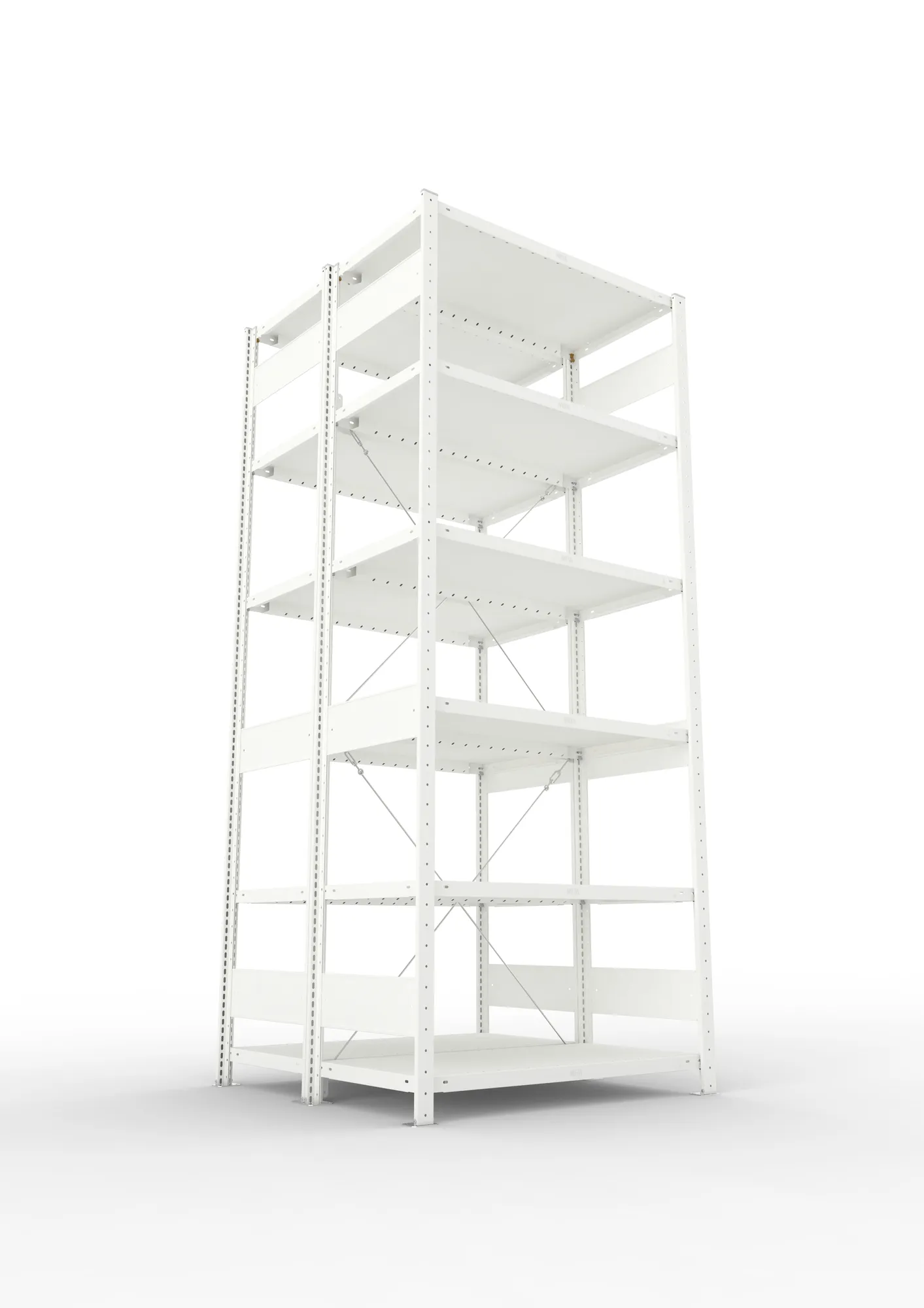 META CLIP, Fachbodenregal, Doppel-Grundregal, 2500 x 1000 x 500 mm, Fachlast 230 kg, 6 Ebenen, RAL 7035 – Ansicht von unten