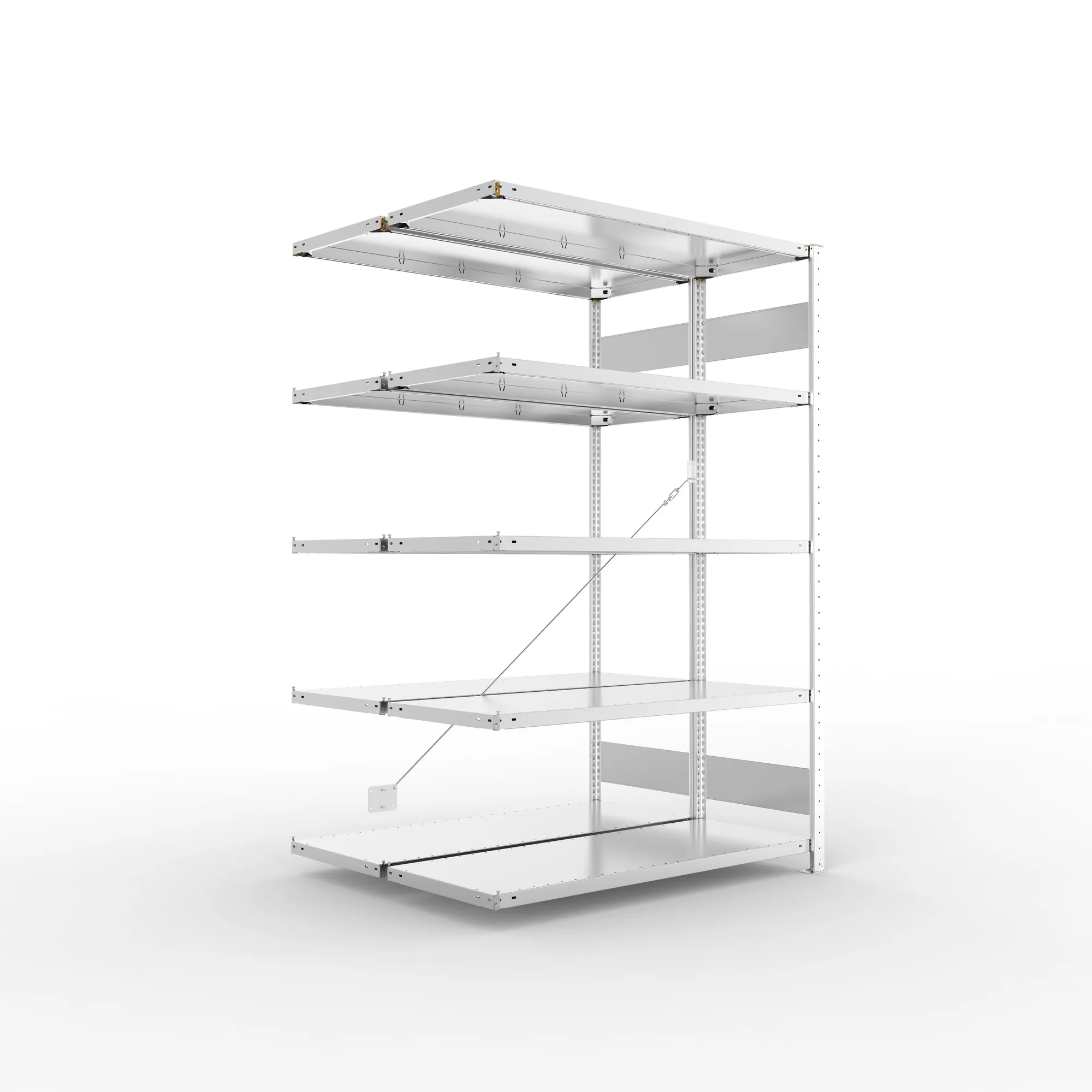 META CLIP S3, Fachbodenregal, Doppel-Anbauregal, 2000 x 1300 x 500 mm, Fachlast 230 kg, 5 Ebenen, verzinkt – Ansicht in Blickhöhe