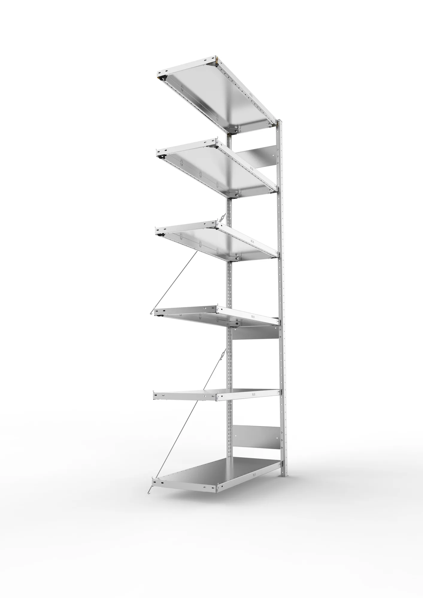META CLIP S3, Fachbodenregal, Anbauregal, 2500 x 1000 x 400 mm, Fachlast 150 kg, 6 Ebenen, verzinkt – Seitenansicht