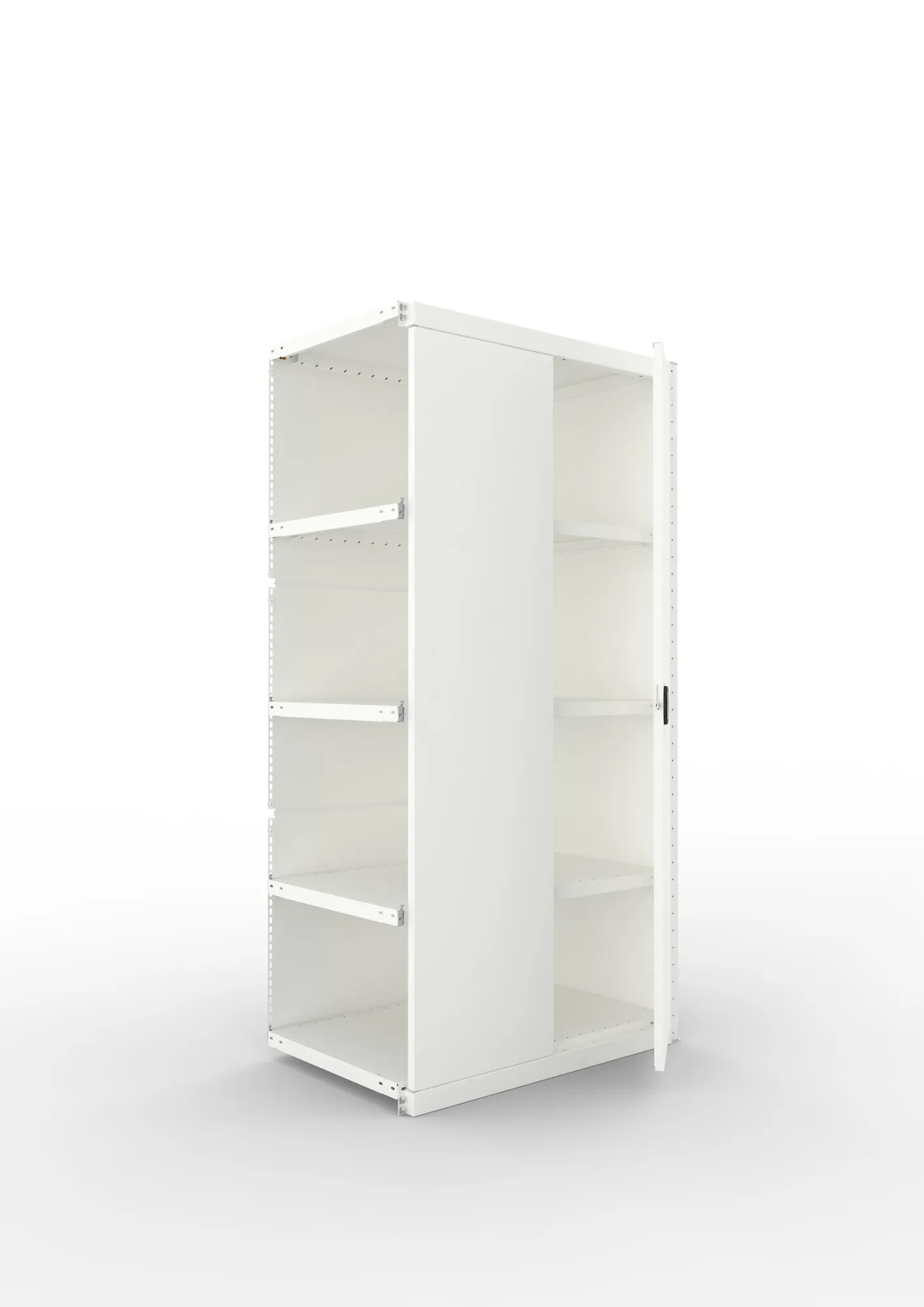 META CLIP, Schrankmodul, Anbauregal, Variante 3, 2000 x 1000 x 600 mm, mit Volltür, RAL 7035 – Ansicht in Blickhöhe