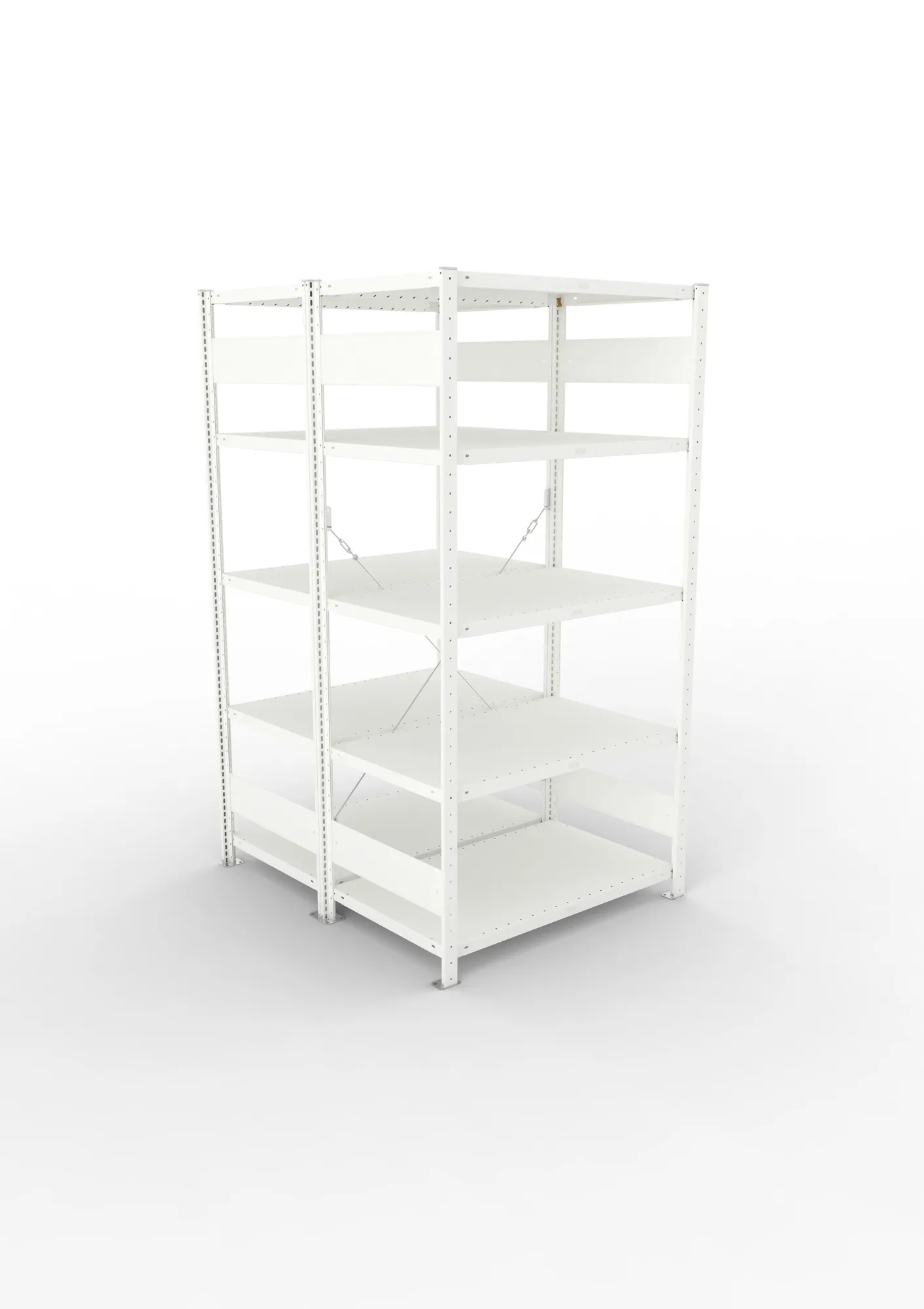 META CLIP, Fachbodenregal, Doppel-Grundregal, 2000 x 1000 x 600 mm, Fachlast 230 kg, 5 Ebenen, RAL 7035 – Ansicht von oben