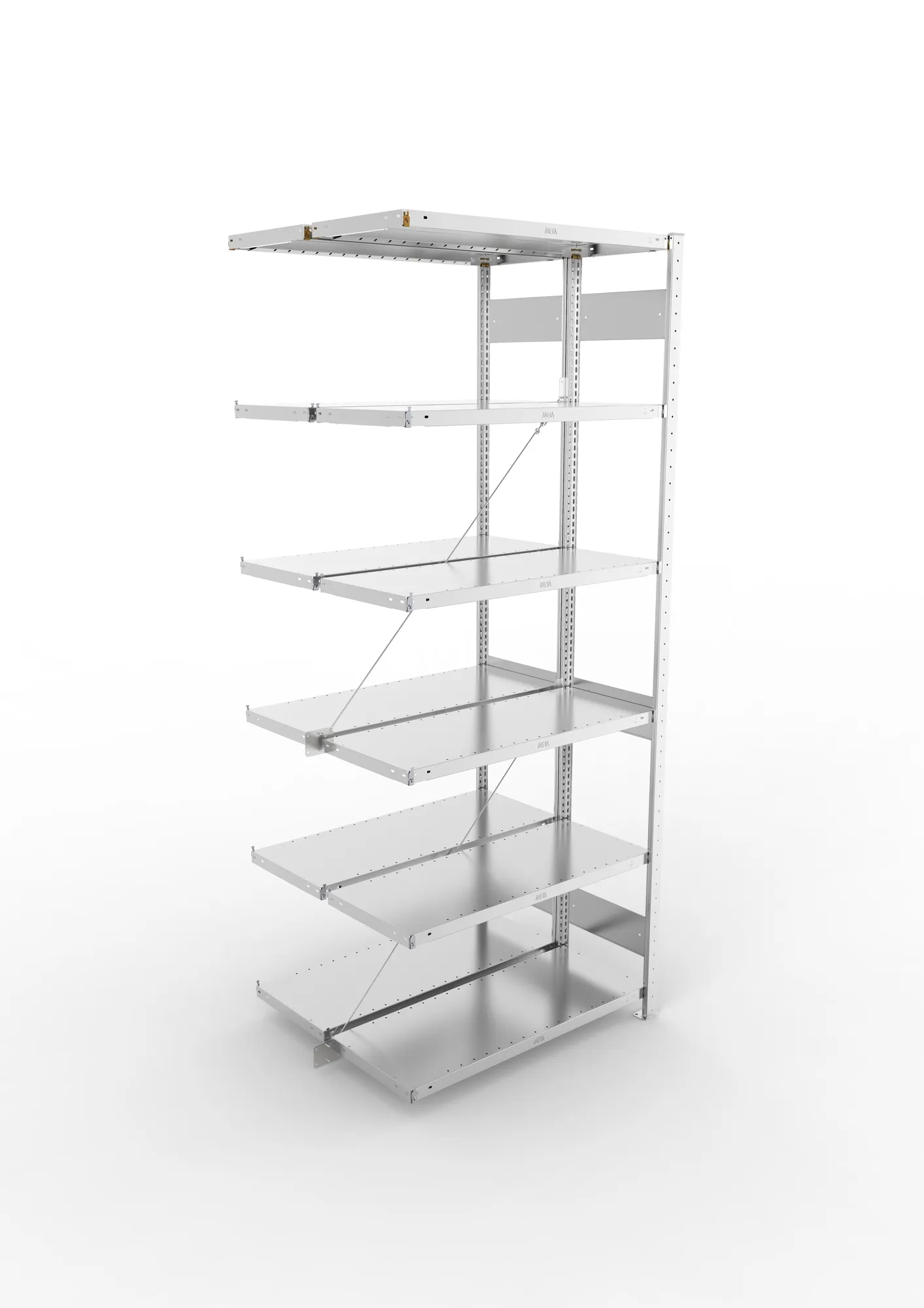 META CLIP, Fachbodenregal, Doppel-Anbauregal, 2500 x 1000 x 400 mm, Fachlast 230 kg, 6 Ebenen, verzinkt – Ansicht von oben