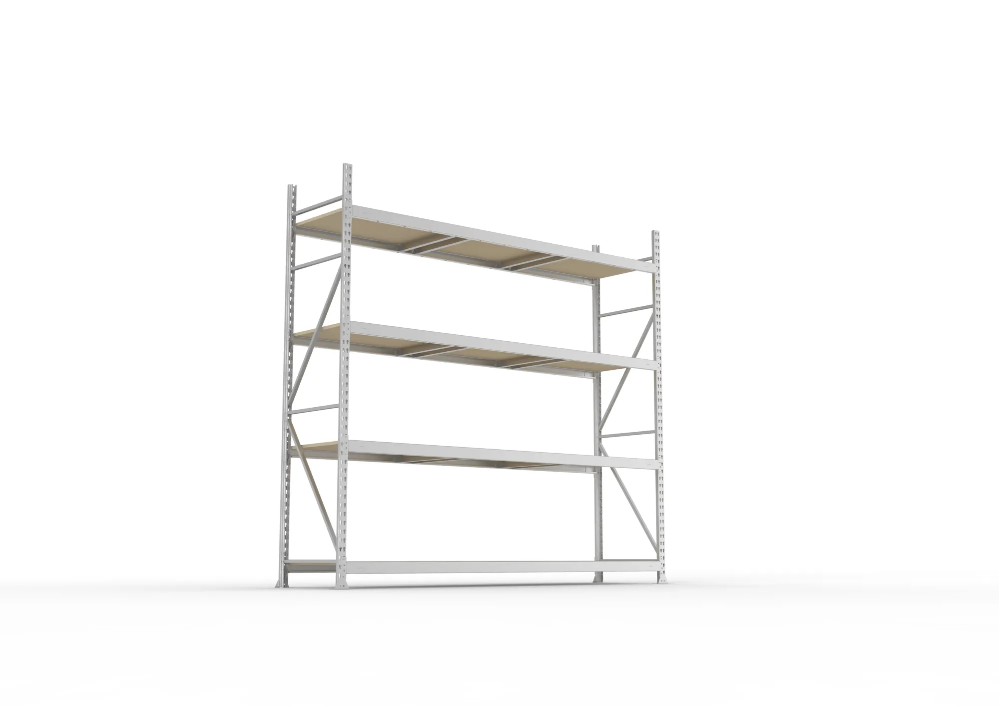 META MINI-RACK, Weitspannregal, Grundregal, 2500 x 2600 x 650 mm, Fachlast 490 kg, Spanplattenböden, 4 Ebenen – Ansicht von unten