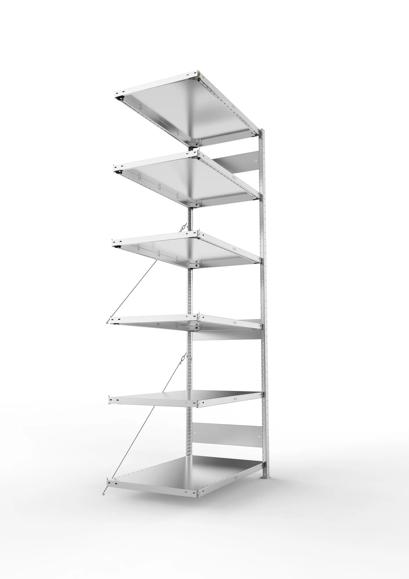 META CLIP, Fachbodenregal, Anbauregal, 2500 x 1000 x 600 mm, Fachlast 150 kg, 6 Ebenen, verzinkt – Seitenansicht