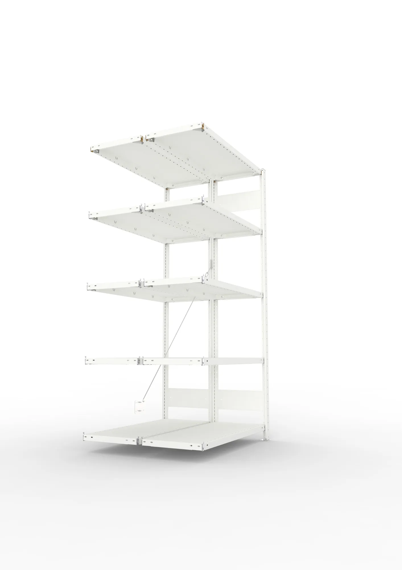 META CLIP, Fachbodenregal, Doppel-Anbauregal, 2000 x 1000 x 400 mm, Fachlast 150 kg, 5 Ebenen, RAL 7035 – Seitenansicht