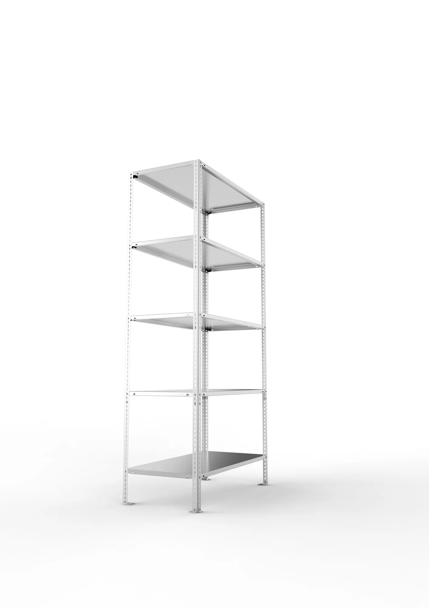 META FIX, Fachbodenregal, Grundregal, 2000 x 1000 x 500 mm, Fachlast 80 kg, 5 Ebenen, verzinkt – Seitenansicht