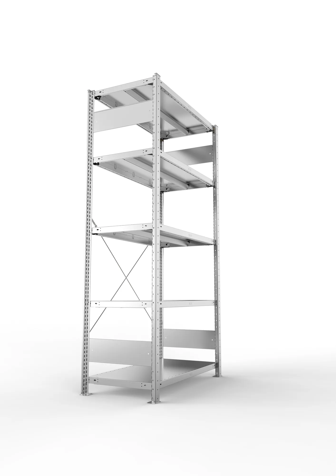 META CLIP, Fachbodenregal, Grundregal, 2000 x 1000 x 500 mm, Fachlast 330 kg, 5 Ebenen, verzinkt – Seitenansicht