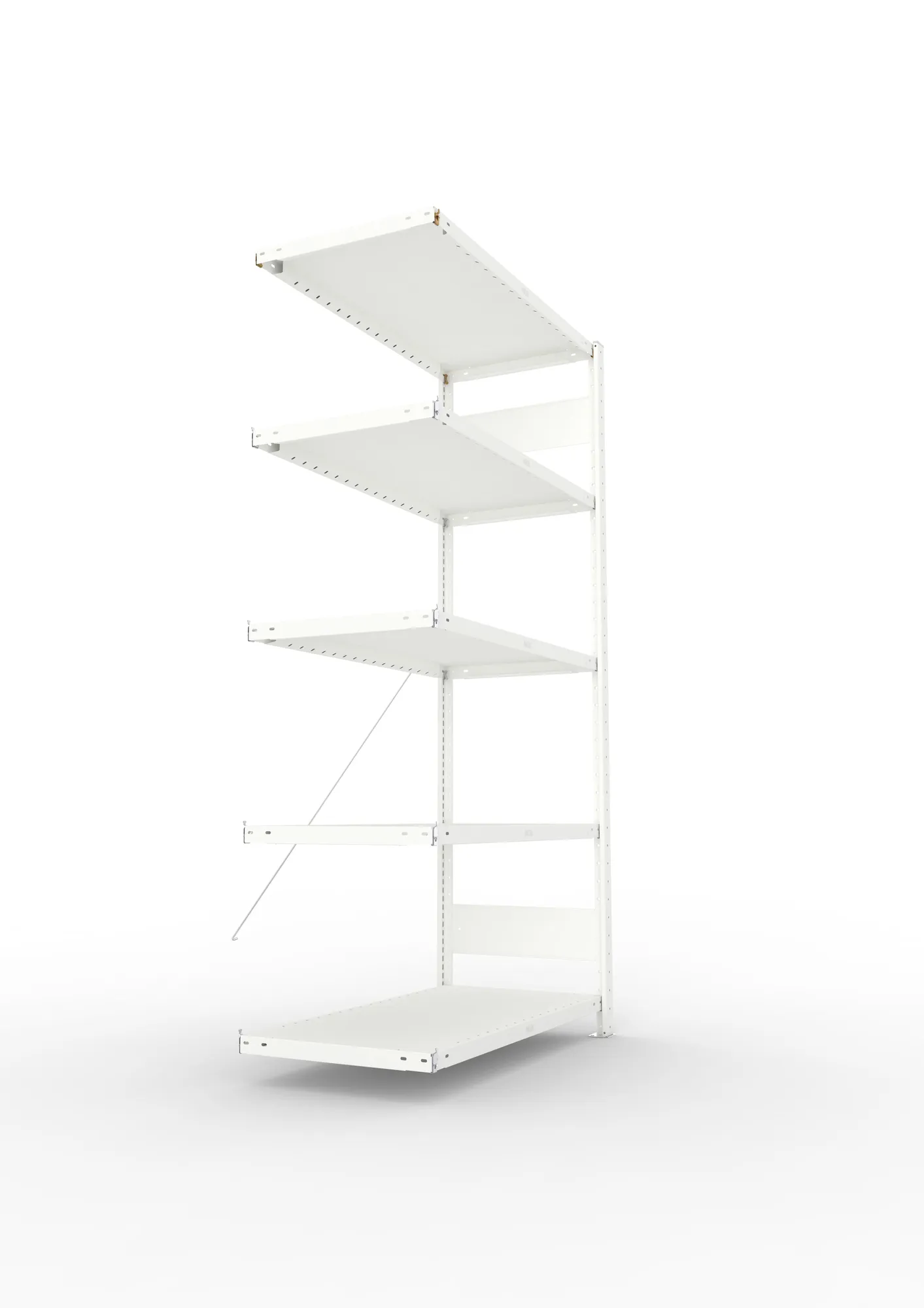 META CLIP, Fachbodenregal, Anbauregal, 2000 x 1000 x 500 mm, Fachlast 230 kg, 5 Ebenen, RAL 7035 – Seitenansicht