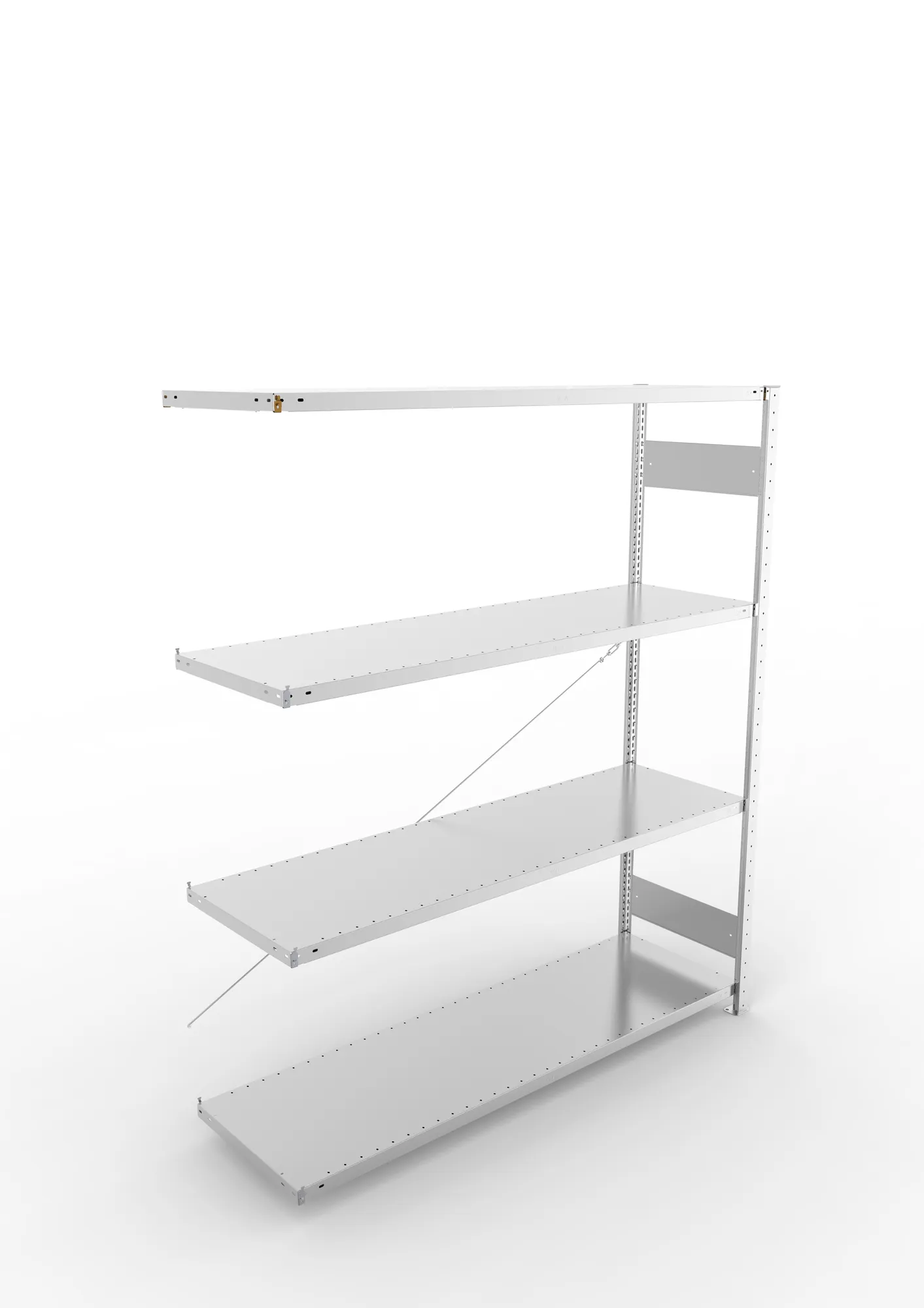 META CLIP S3, Fachbodenregal, Anbauregal, 2000 x 1700 x 500 mm, Fachlast 200 kg, 4 Ebenen, verzinkt – Ansicht von oben