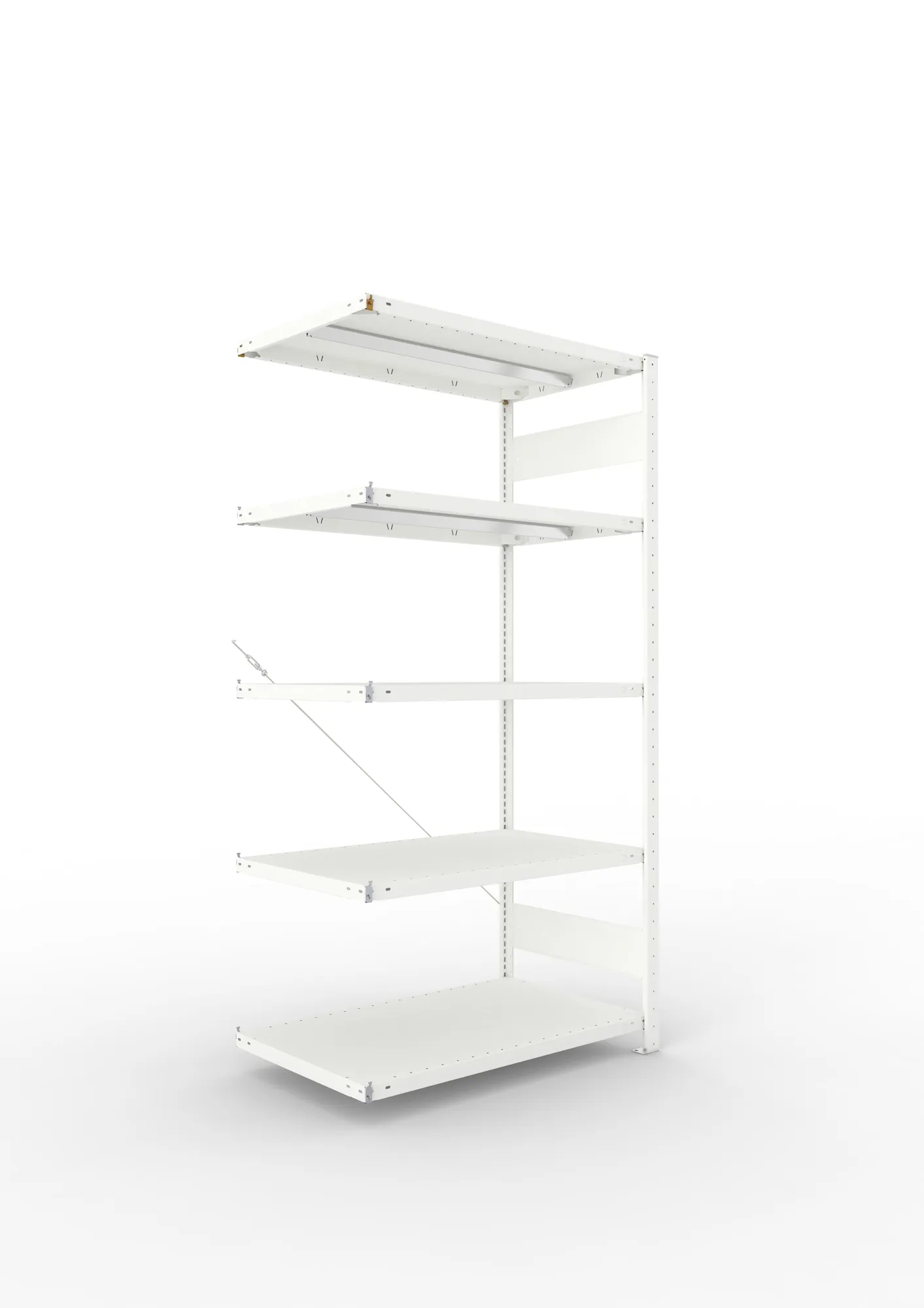 META CLIP, Fachbodenregal, Anbauregal, 2000 x 1000 x 600 mm, Fachlast 330 kg, 5 Ebenen, RAL 7035 – Ansicht in Blickhöhe