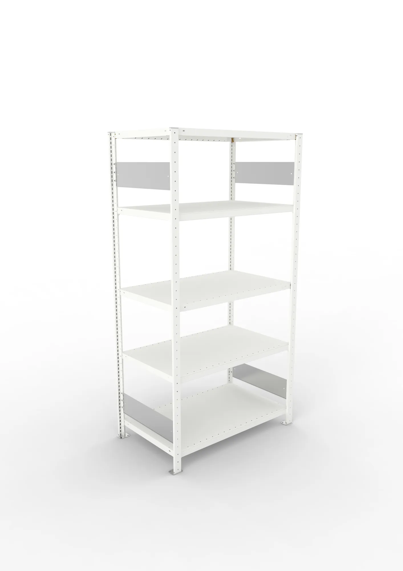 META CLIP S3, Fachbodenregal, Grundregal, 2000 x 1000 x 600 mm, Fachlast 230 kg, 5 Ebenen, Längsriegel, RAL 7035 – Ansicht von oben
