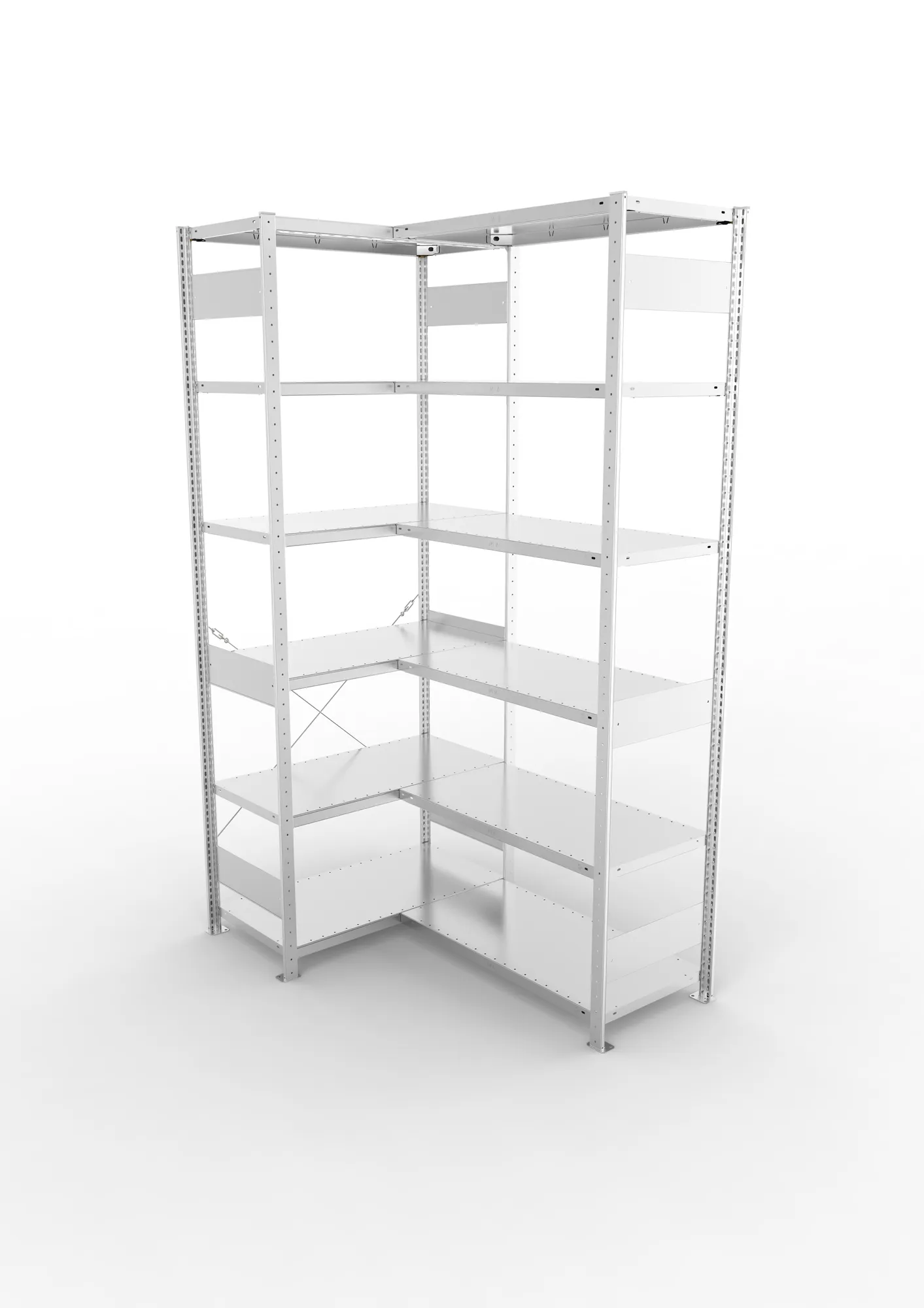 META CLIP, Eckregal, 2500 x 1000 x 500 mm, Fachlast 100 kg, 6 Ebenen, verzinkt – Ansicht von oben
