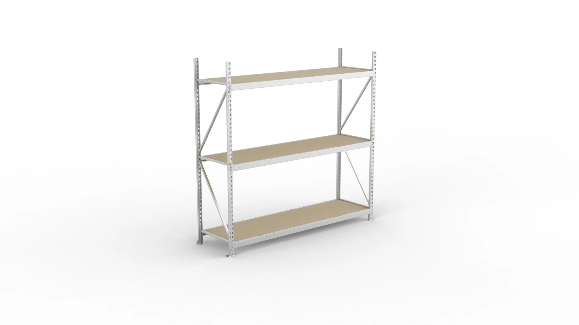 META MINI-RACK, Weitspannregal, Grundregal, 2200 x 2200 x 650 mm, Fachlast 600 kg, Spanplattenböden, 3 Ebenen – Ansicht von oben
