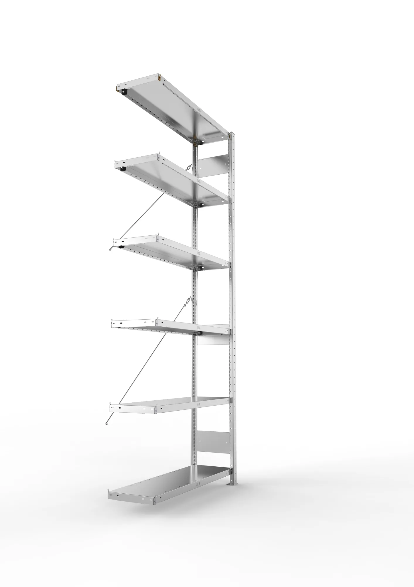 META CLIP, Fachbodenregal, Anbauregal, 2500 x 1000 x 300 mm, Fachlast 230 kg, 6 Ebenen, verzinkt – Seitenansicht