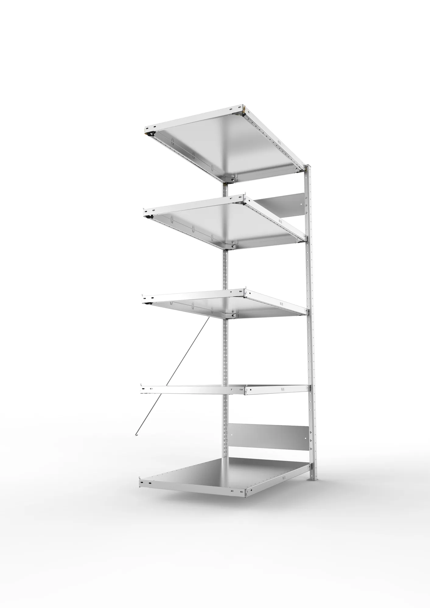 META CLIP S3, Fachbodenregal, Anbauregal, 2000 x 1000 x 600 mm, Fachlast 150 kg, 5 Ebenen, verzinkt – Seitenansicht