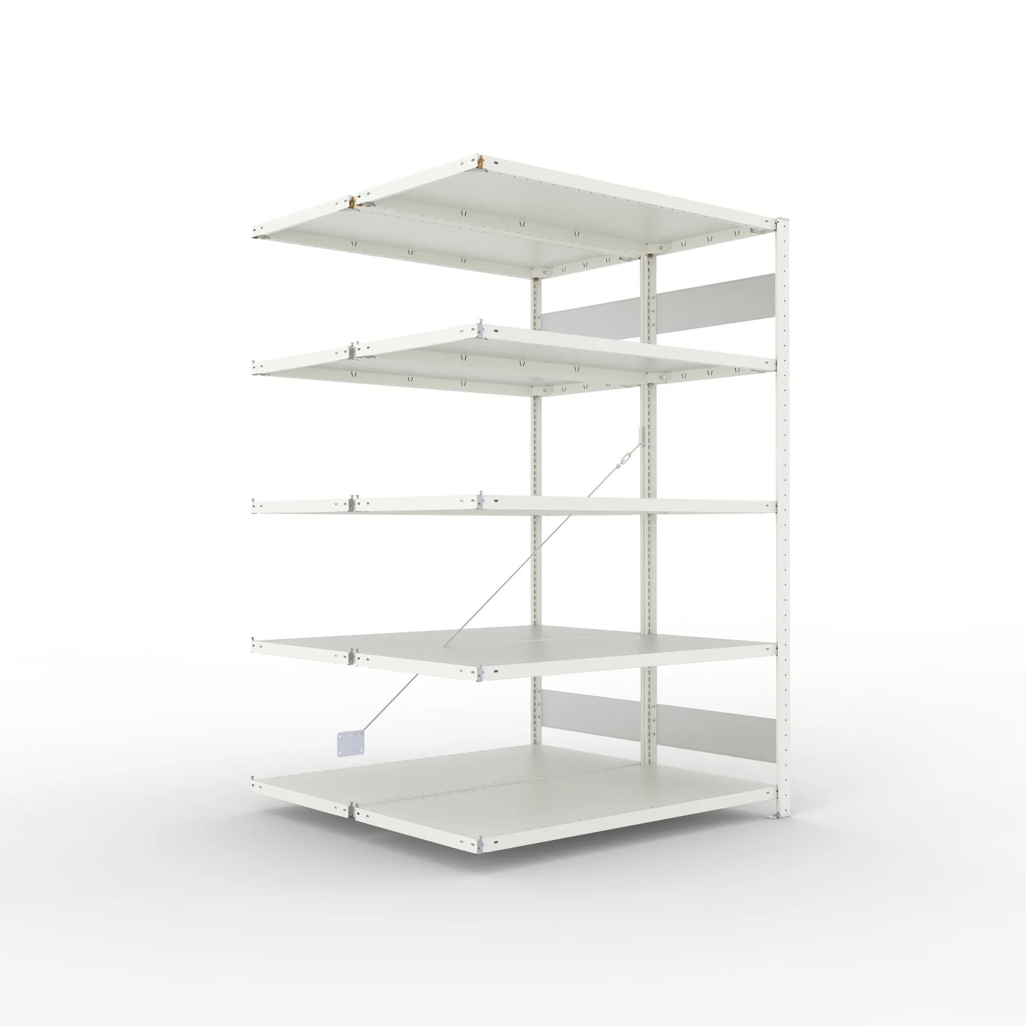 META CLIP S3, Fachbodenregal, Doppel-Anbauregal, 2000 x 1300 x 600 mm, Fachlast 230 kg, 5 Ebenen, RAL 7035 – Ansicht in Blickhöhe