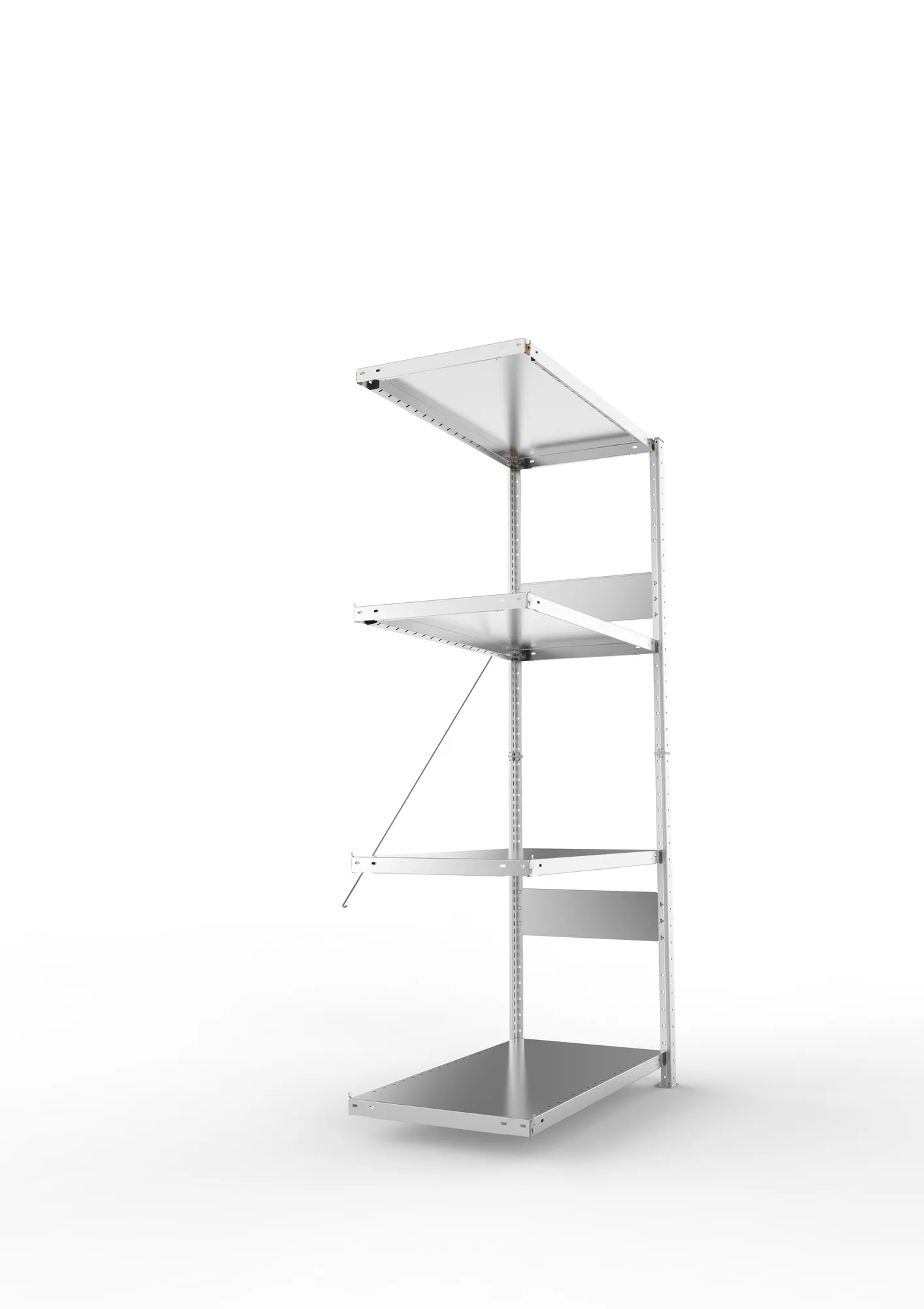 META CLIP SPLIT, Fachbodenregal, Anbauregal, 2000 x 1000 x 500 mm, Fachlast 230 kg, 4 Ebenen, verzinkt – Seitenansicht