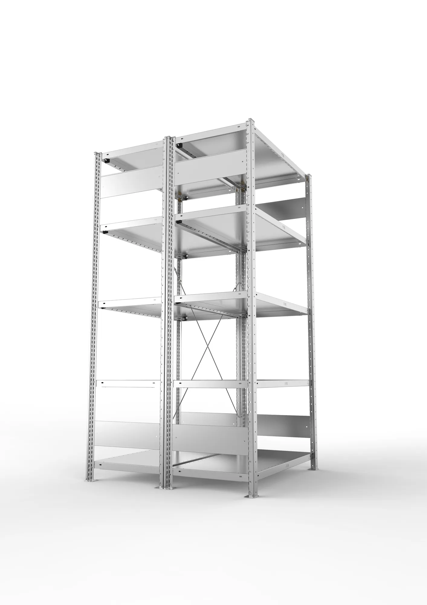 META CLIP, Fachbodenregal, Doppel-Grundregal, 2000 x 1000 x 500 mm, Fachlast 230 kg, 5 Ebenen, verzinkt – Seitenansicht