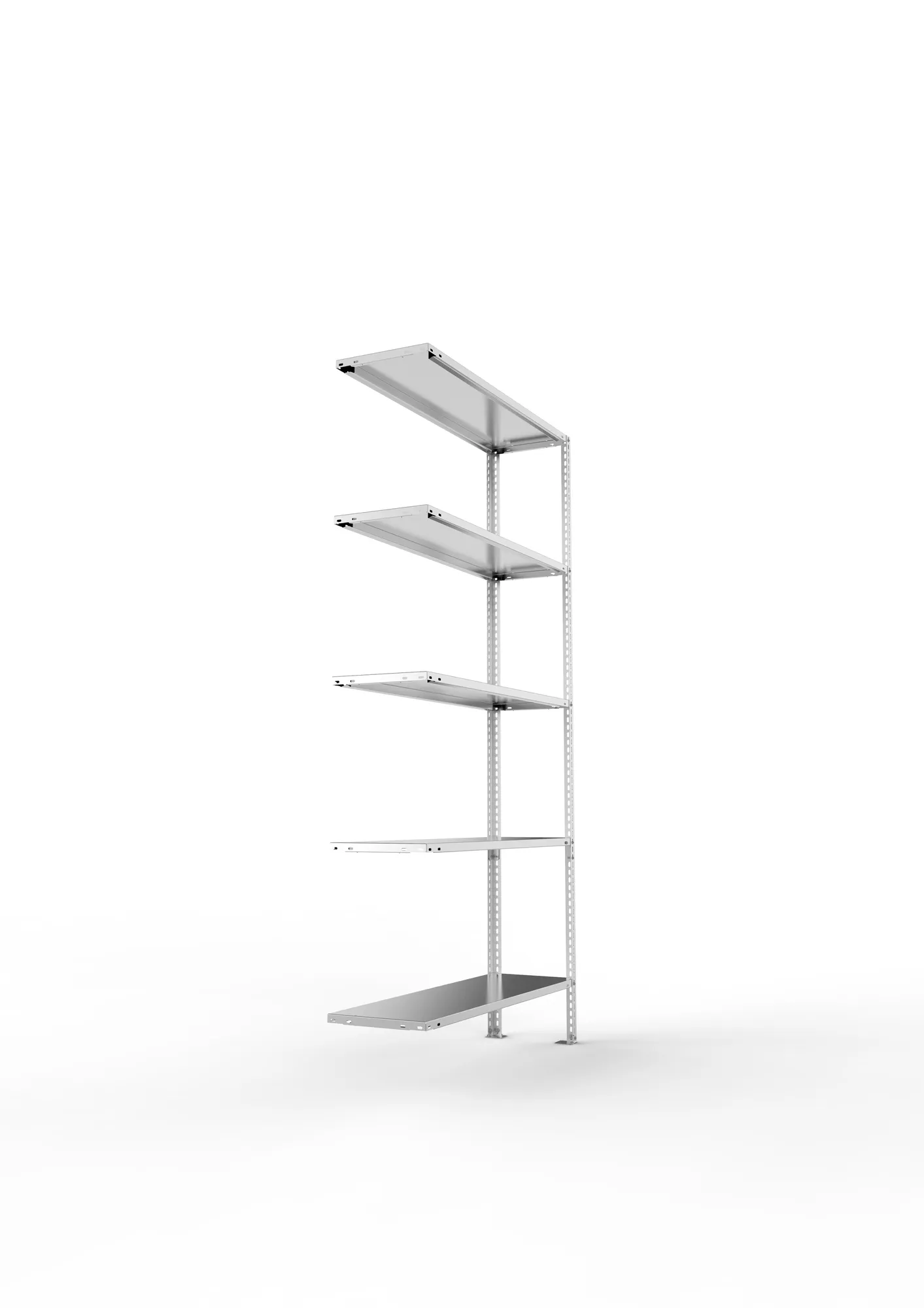 META FIX, Fachbodenregal, Anbauregal, 2000 x 1000 x 300 mm, Fachlast 80 kg, 5 Ebenen, verzinkt – Seitenansicht