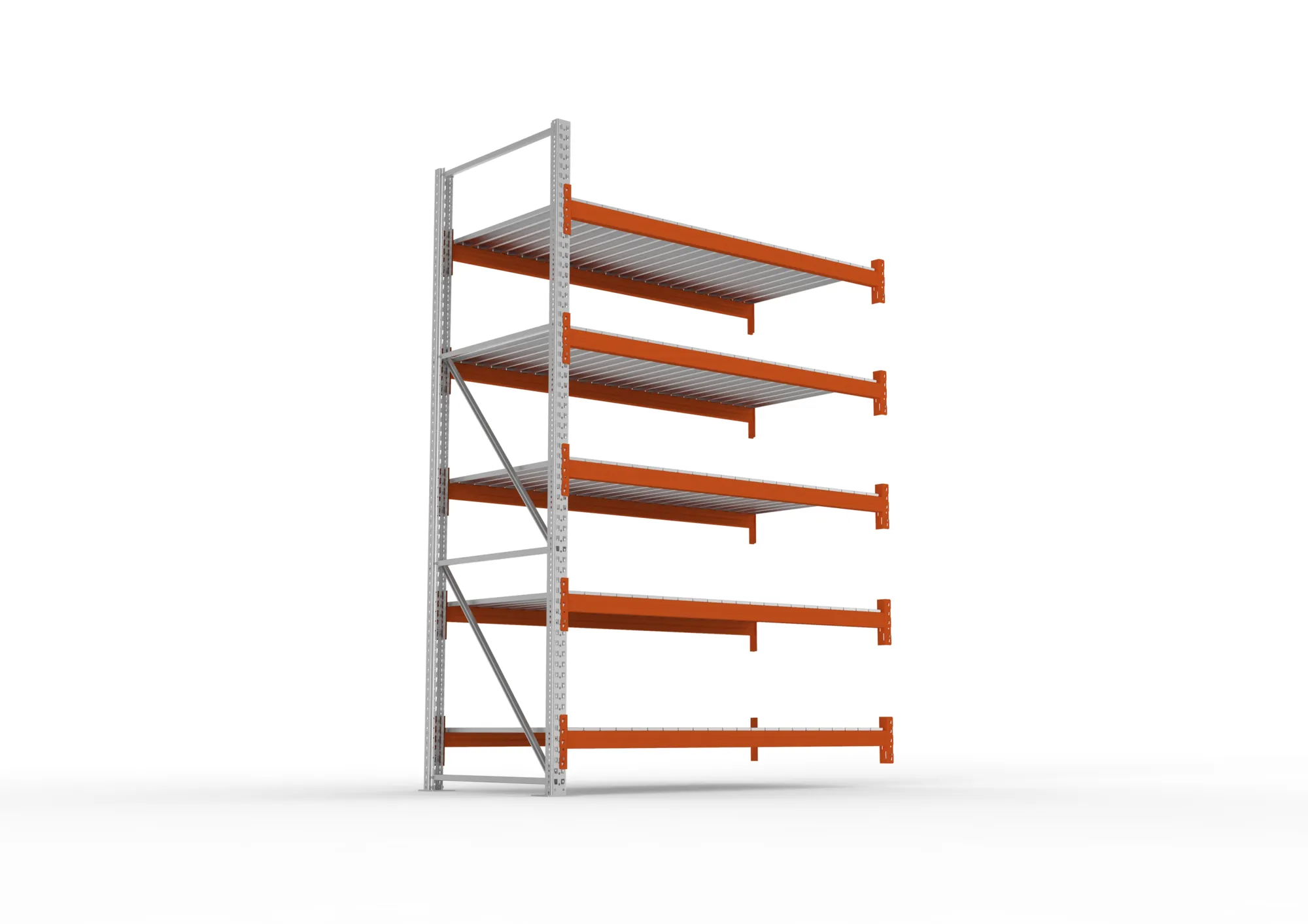 META MULTIPAL, Großfachregal, Anbauregal, 3300 x 2225 x 1100 mm, Fachlast 1700 kg, 5 Ebenen, Stahlpaneele, verzinkt – Ansicht von unten