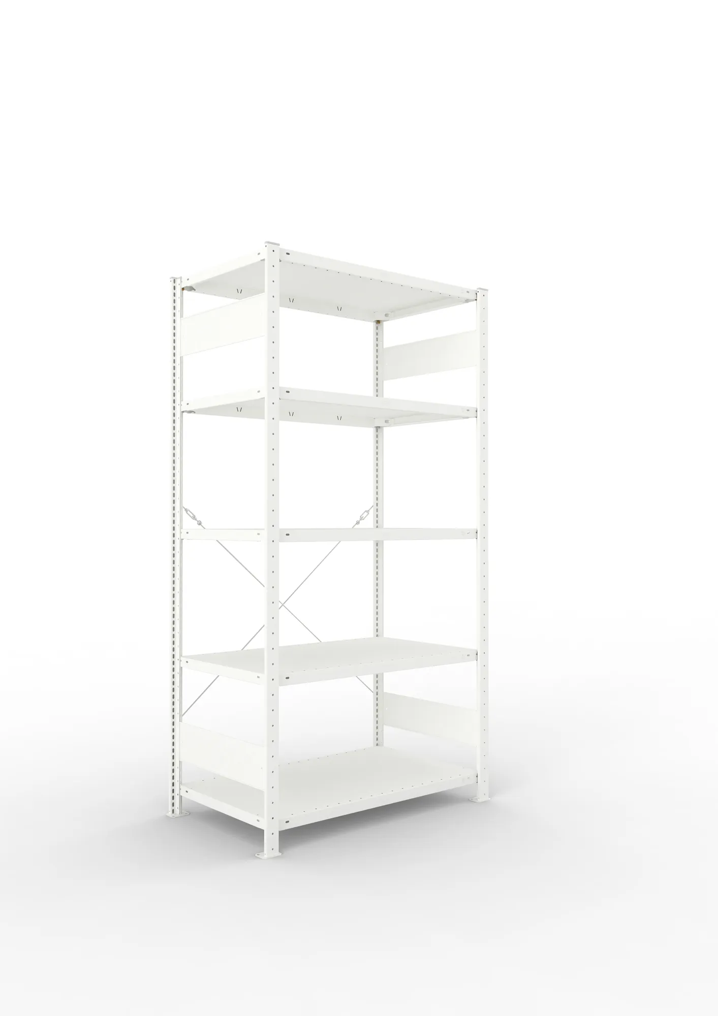 META CLIP, Fachbodenregal, Grundregal, 2000 x 1000 x 600 mm, Fachlast 150 kg, 5 Ebenen, RAL 7035 – Ansicht in Blickhöhe