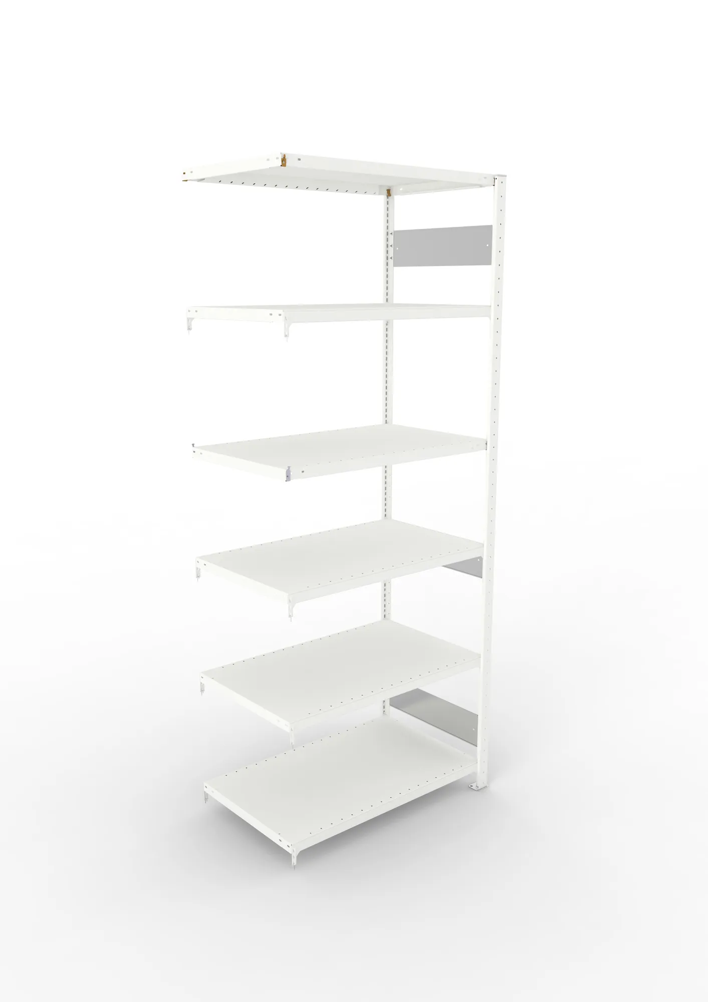 META CLIP S3, Fachbodenregal, Anbauregal, 2500 x 1000 x 600 mm, Fachlast 230 kg, 6 Ebenen, Längsriegel, RAL 7035 – Ansicht von oben