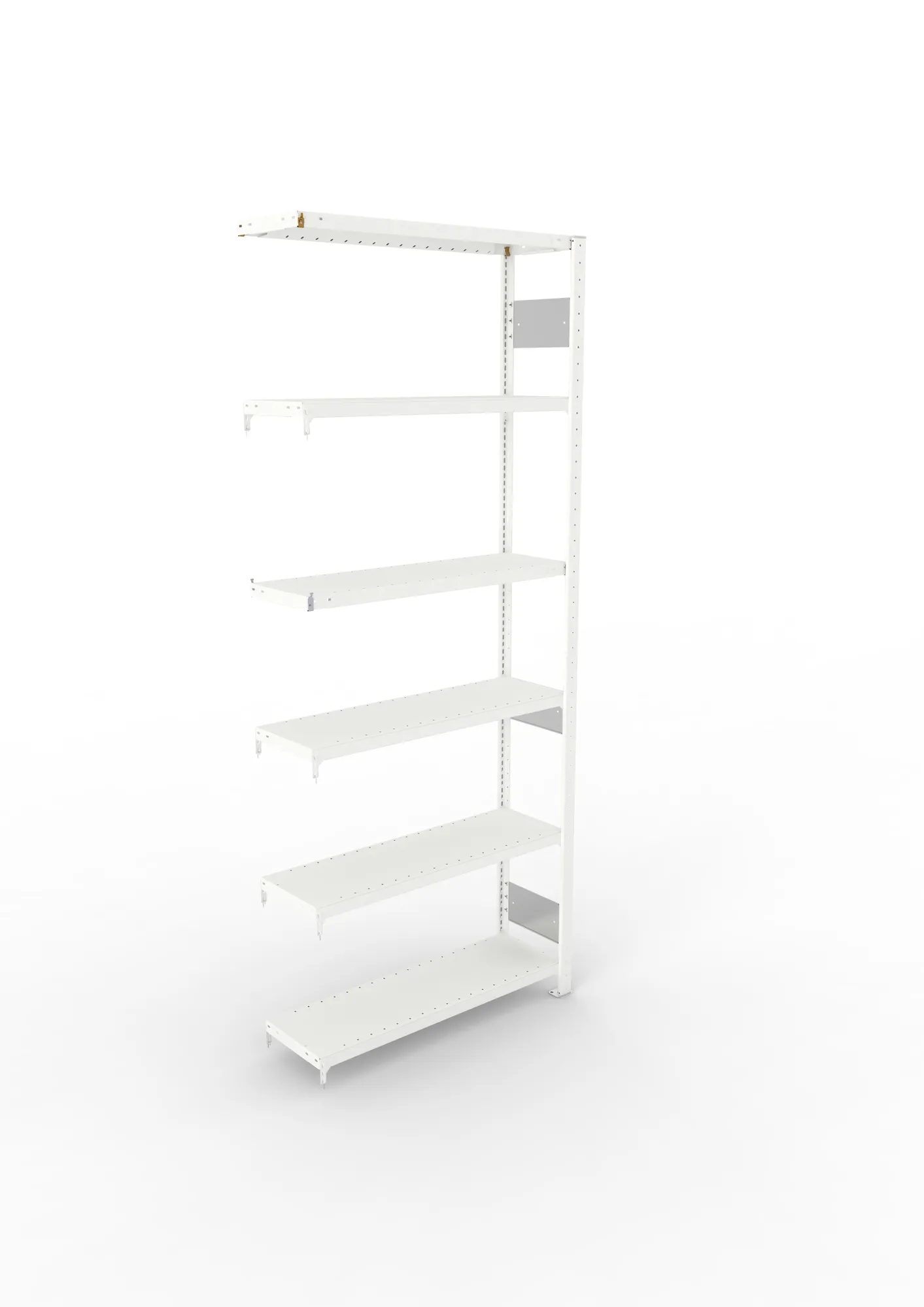 META CLIP S3, Fachbodenregal, Anbauregal, 2500 x 1000 x 300 mm, Fachlast 230 kg, 6 Ebenen, Längsriegel, RAL 7035 – Ansicht von oben