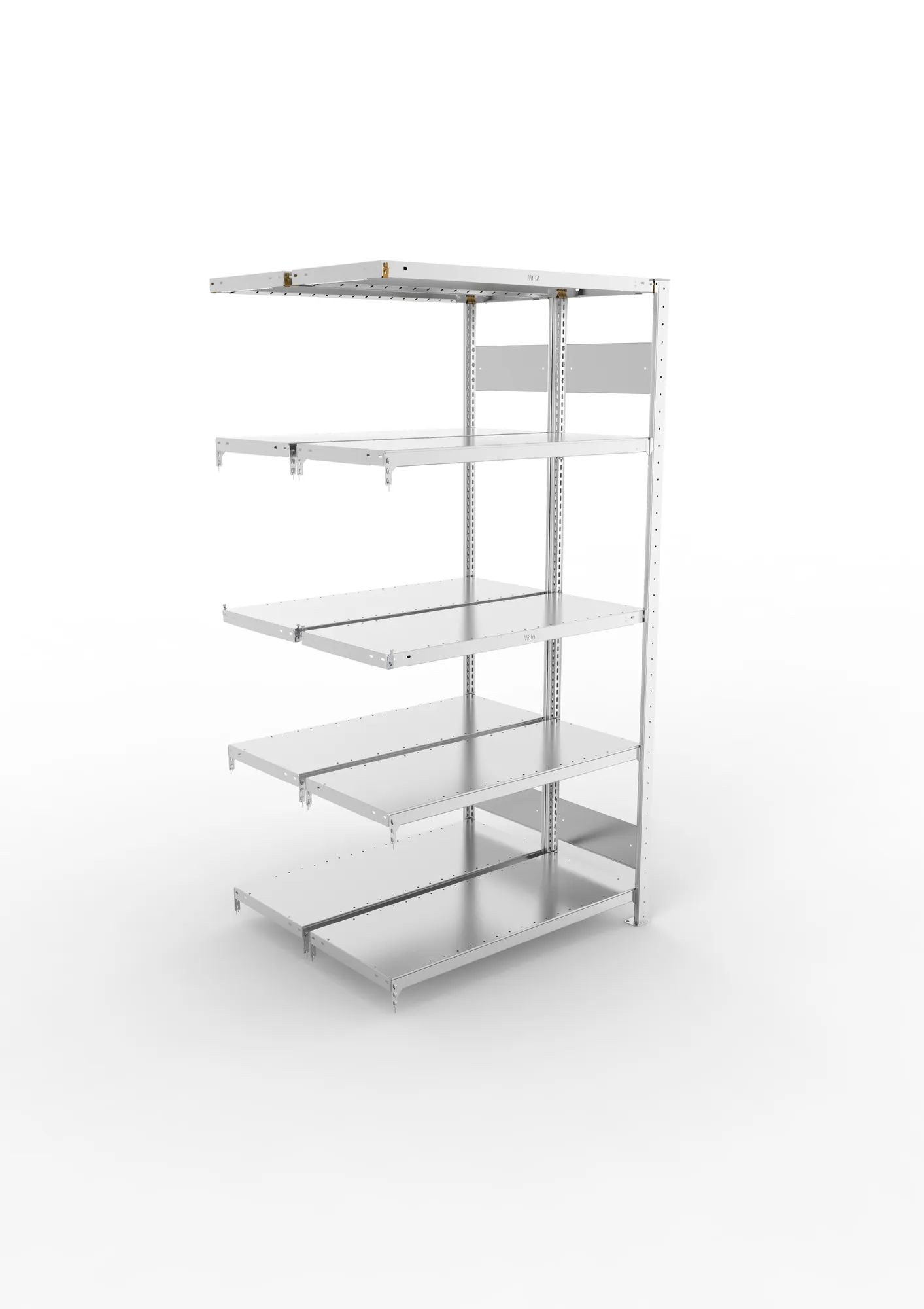 META CLIP S3, Fachbodenregal, Doppel-Anbauregal, 2000 x 1000 x 400 mm, Fachlast 230 kg, 5 Ebenen, Längsriegel, verzinkt – Ansicht von oben
