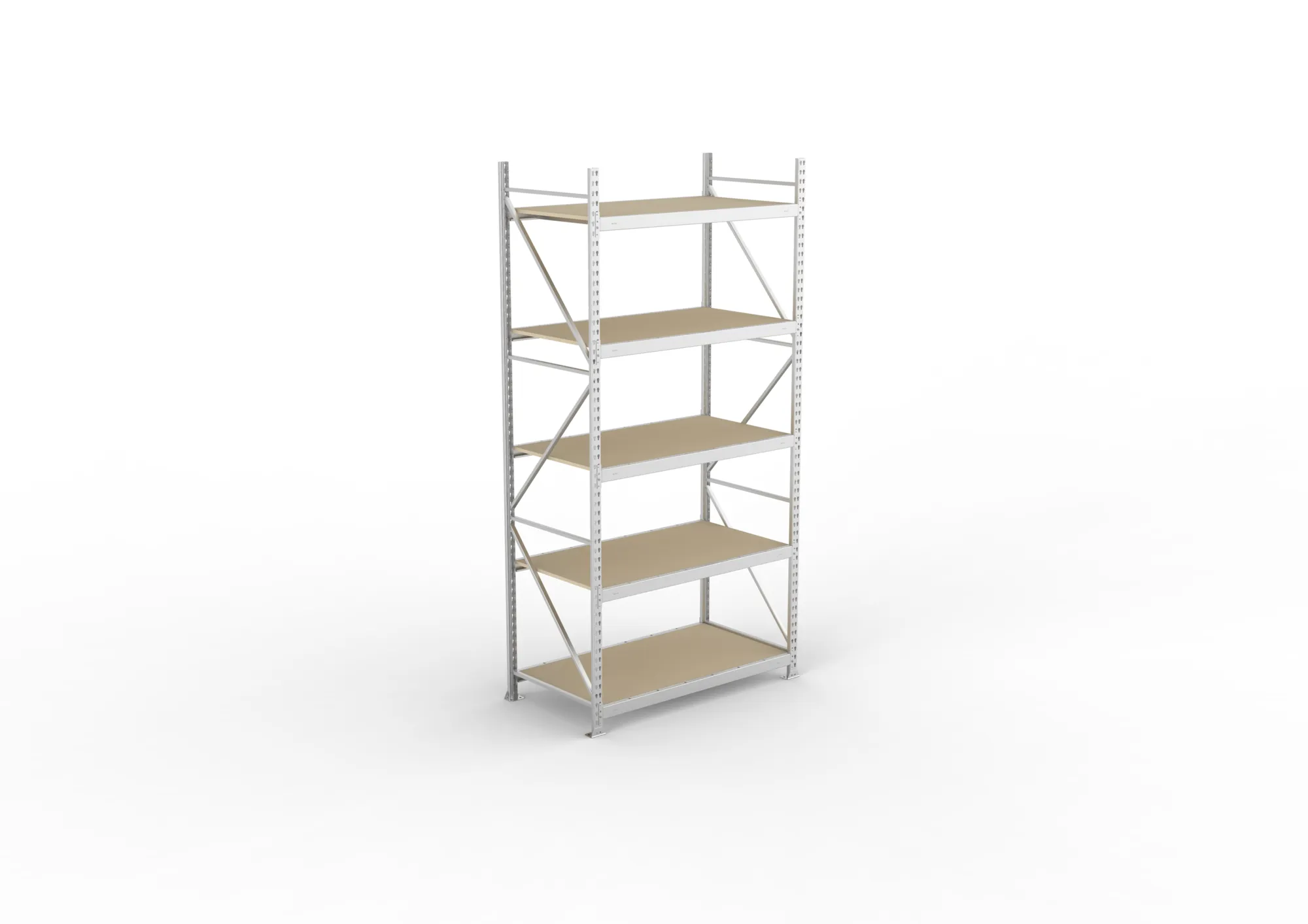 META MINI-RACK, Weitspannregal, Grundregal, 3000 x 1400 x 800 mm, Fachlast 600 kg, Spanplattenböden, 5 Ebenen – Ansicht von oben
