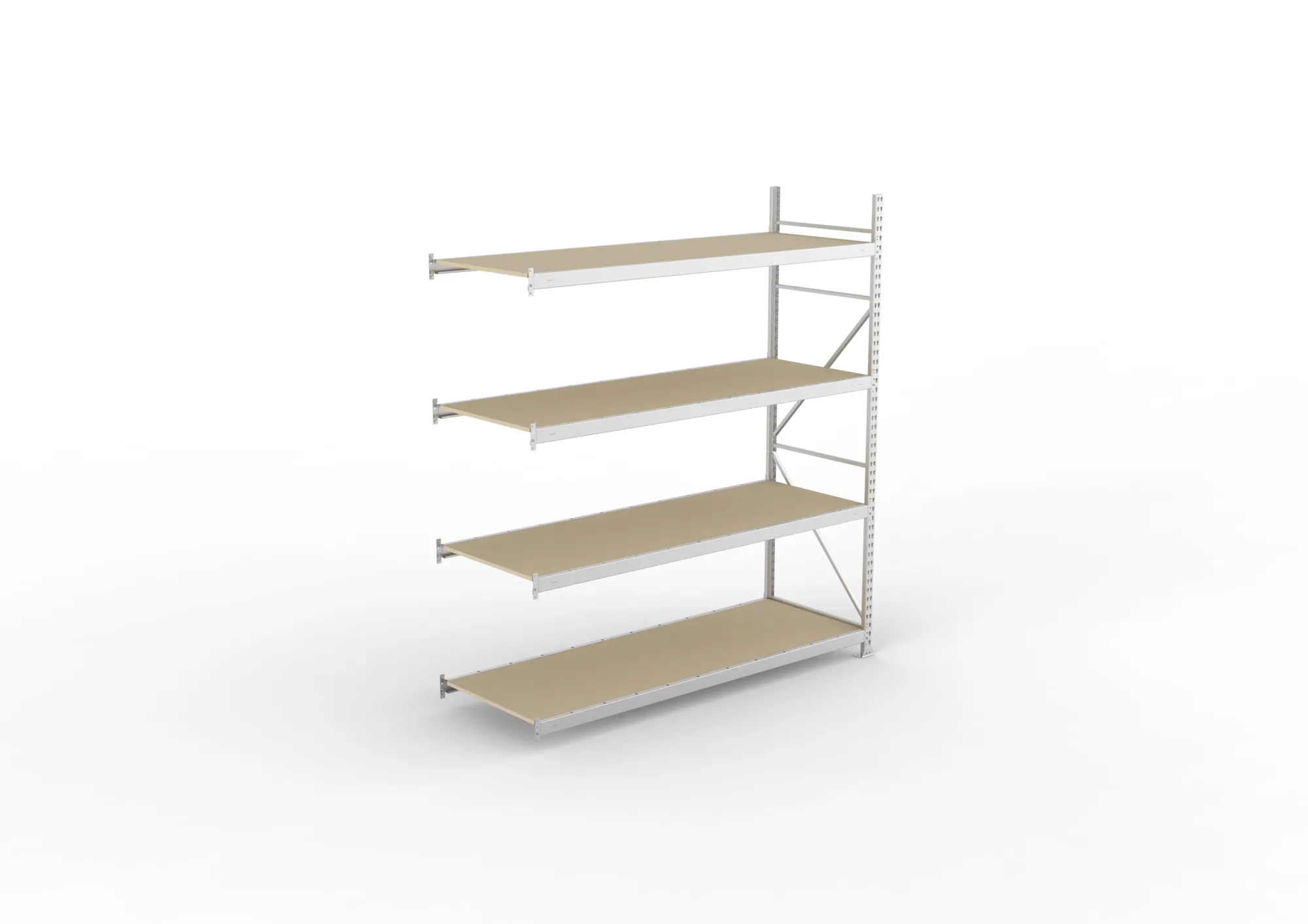 META MINI-RACK, Weitspannregal, Anbauregal, 2500 x 2200 x 800 mm, Fachlast 600 kg, Spanplattenböden, 4 Ebenen – Ansicht von oben