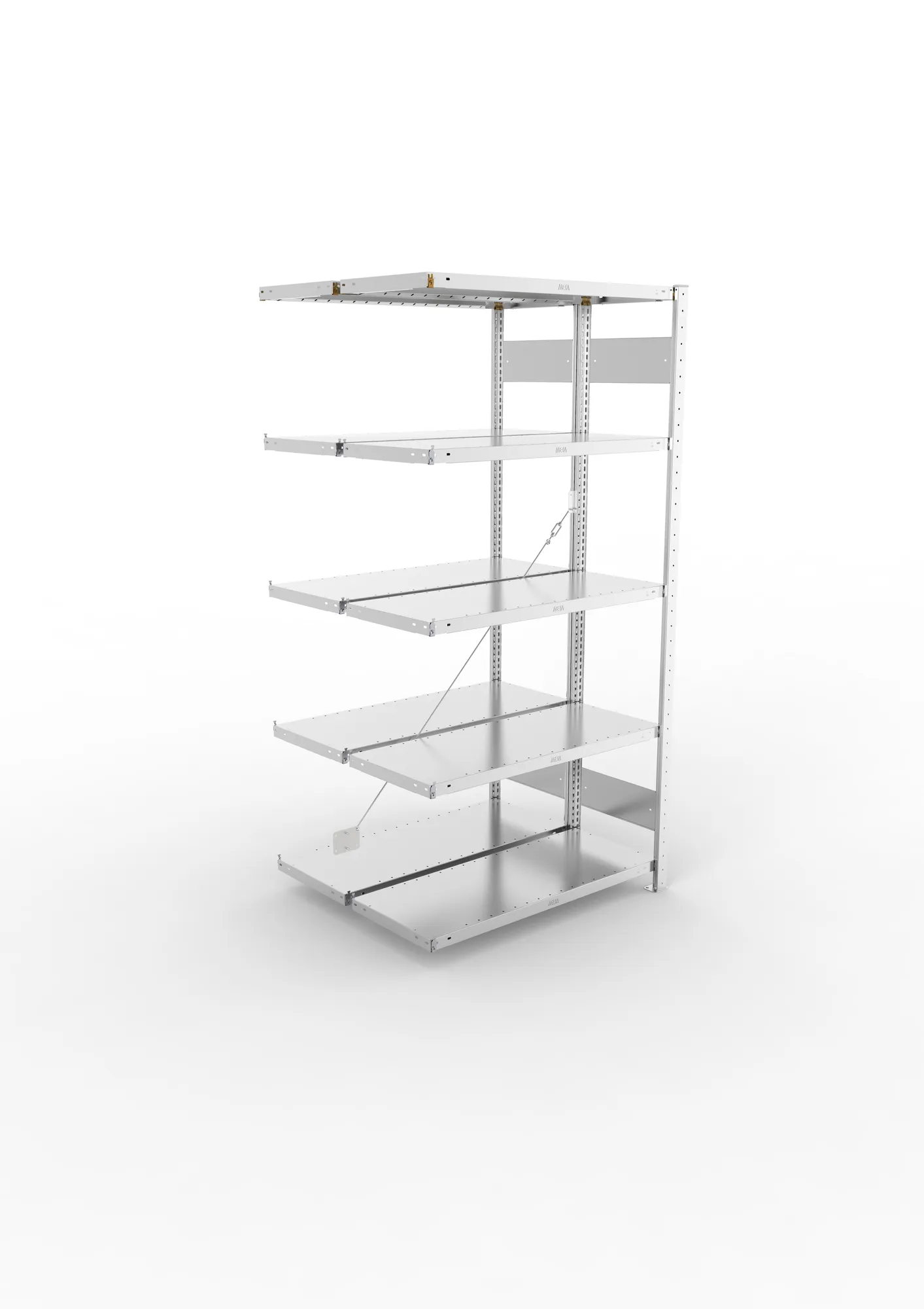META CLIP, Fachbodenregal, Doppel-Anbauregal, 2000 x 1000 x 400 mm, Fachlast 230 kg, 5 Ebenen, verzinkt – Ansicht von oben